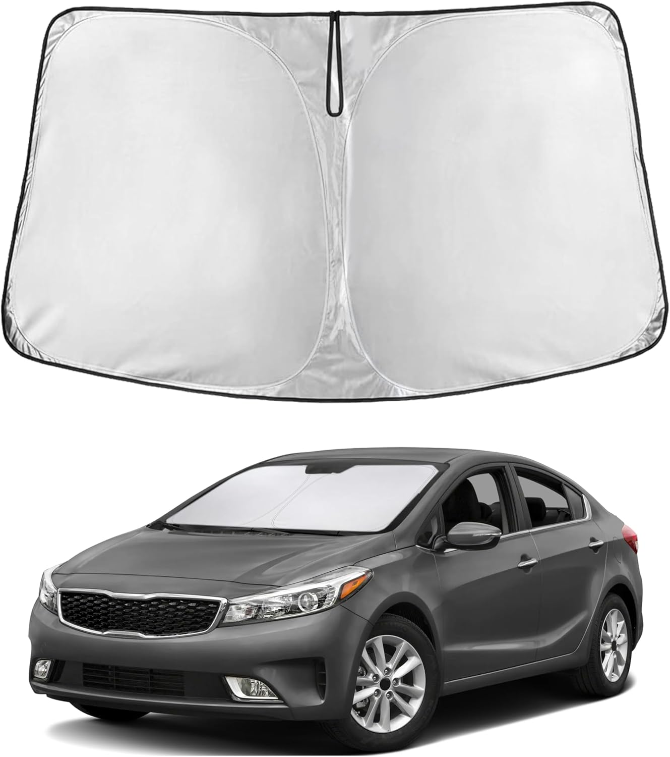 for Kia Forte 2019-2024 2025 Windshield Sunshade Compatible-EcoNour 240T Polyester Material Cars Sun Visor Reflector Blocks UV Rays - Foldable Sunshade Interior Protection Kia Forte Accessories