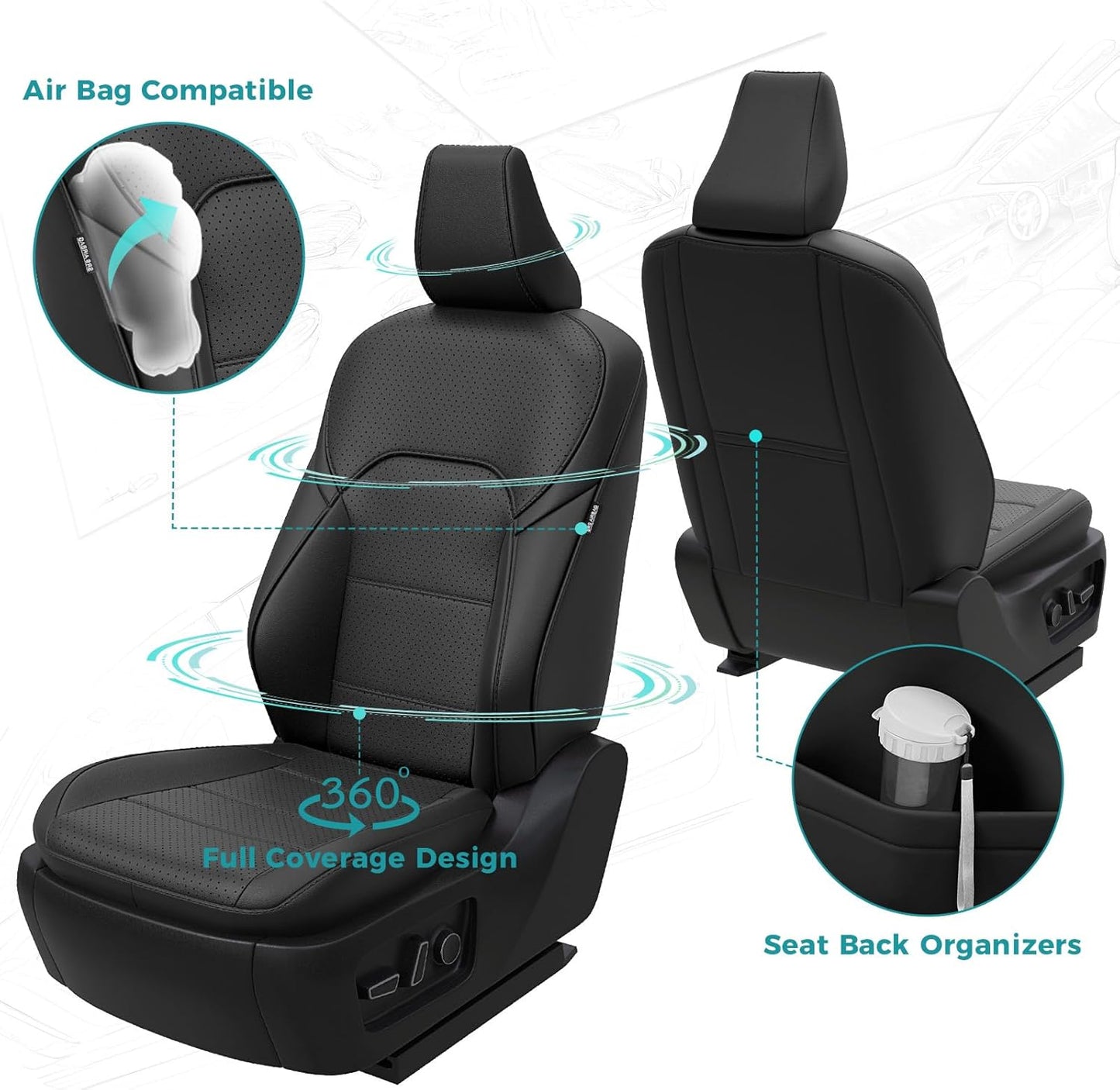 for Toyota Camry Seat Covers XLE XSE 2025 - Custom Fit Car Seat Covers Full Set, Leather Seat Covers for Cars, Waterproof Car Seat Cover, Black