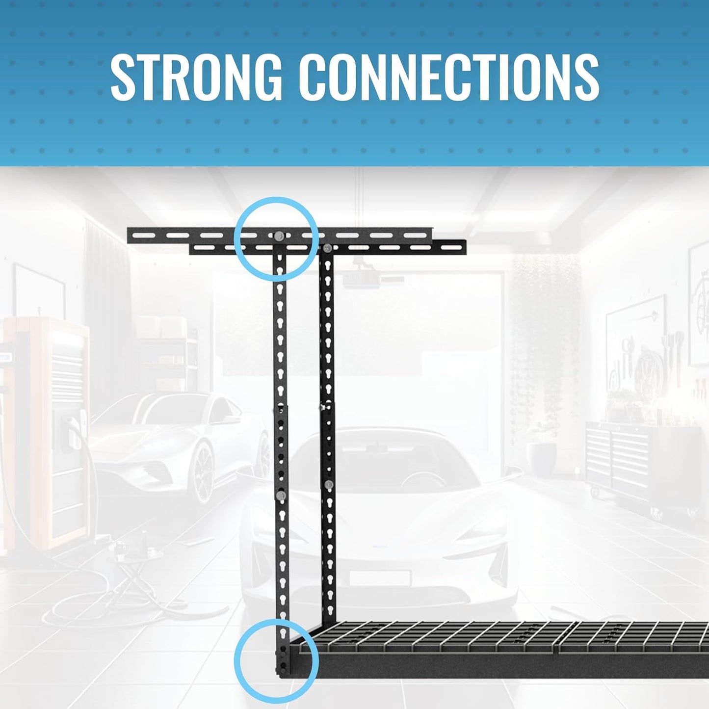 MonsterRax Overhead Garage Storage Rack 2x8, Ceiling Mounted Shelving, Adjustable Hanging Organizer, Heavy Duty Steel, 350 Pound Capacity, Color: Hammertone, Adjusts 24-45" from Ceiling