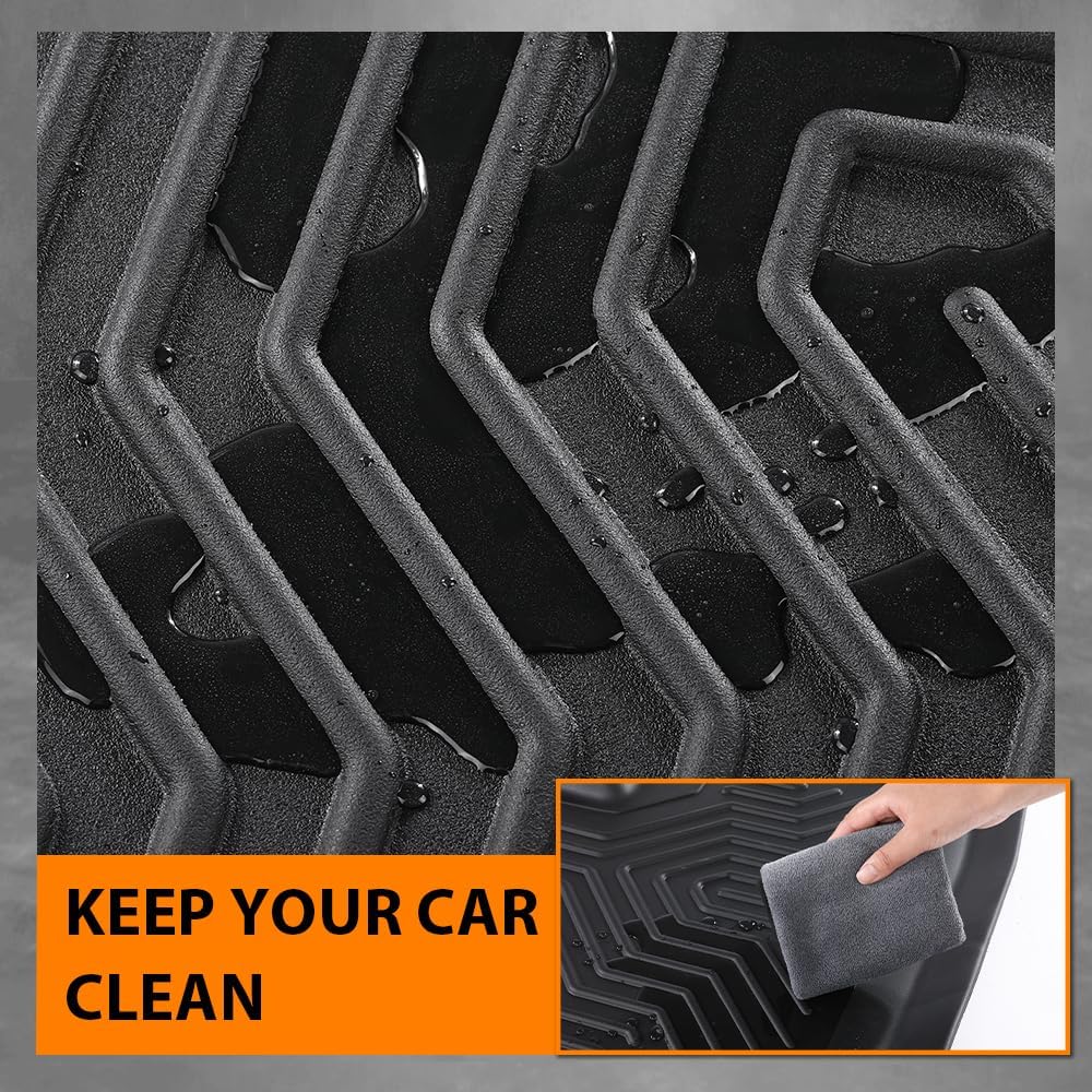 G-Plus Floor Mats 3PCS Compatible with Tesla Model Y 2020-2024(Fit 5-Seat, NOT Fit 7-Seat),TPE All Weather Full Cover Protection 1st & 2nd Row Floor Mats Accessories Black