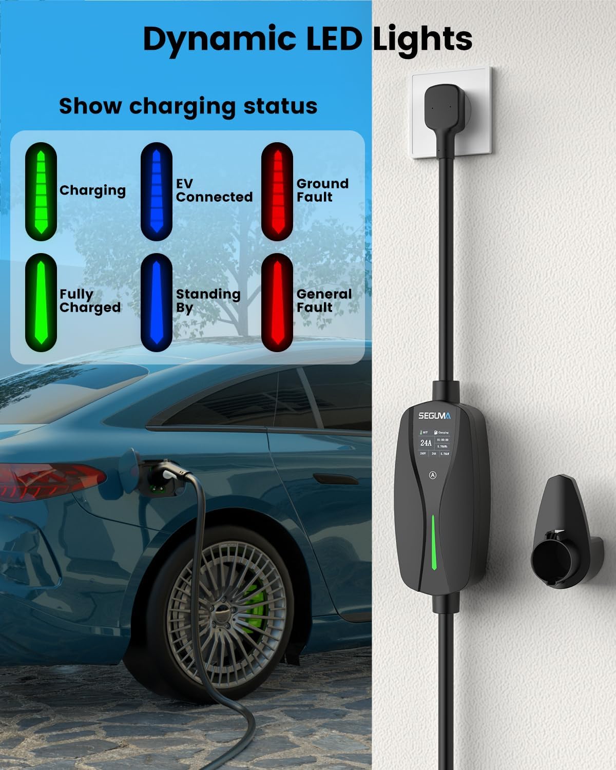NEMA 14-30 Level 2 EV Charger, Electric Vehicle Portable Charger with 24A 240V 25FT Cable, Adjustable Current (10-24A), Home MobileEV Charging Station with 4-Prong Dryer Plug for J1772 Electric Cars