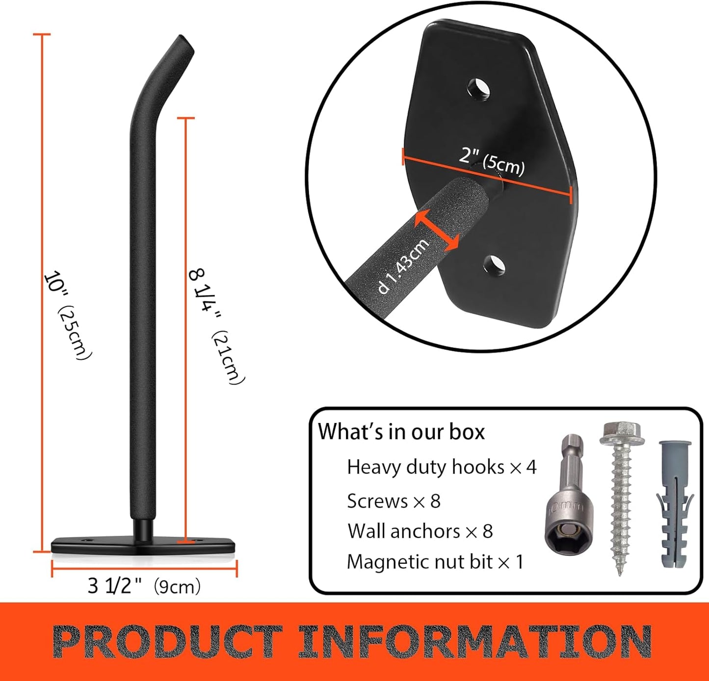Tire Rack Wall Mount, 10 Inch Large Garage Hooks Heavy Duty Storage, Ladder Hooks for Hanging, Garage Organizer for Wheel Holder, Folding Chairs, Power Tool, Bulk Items (88lbs 4-Pack)