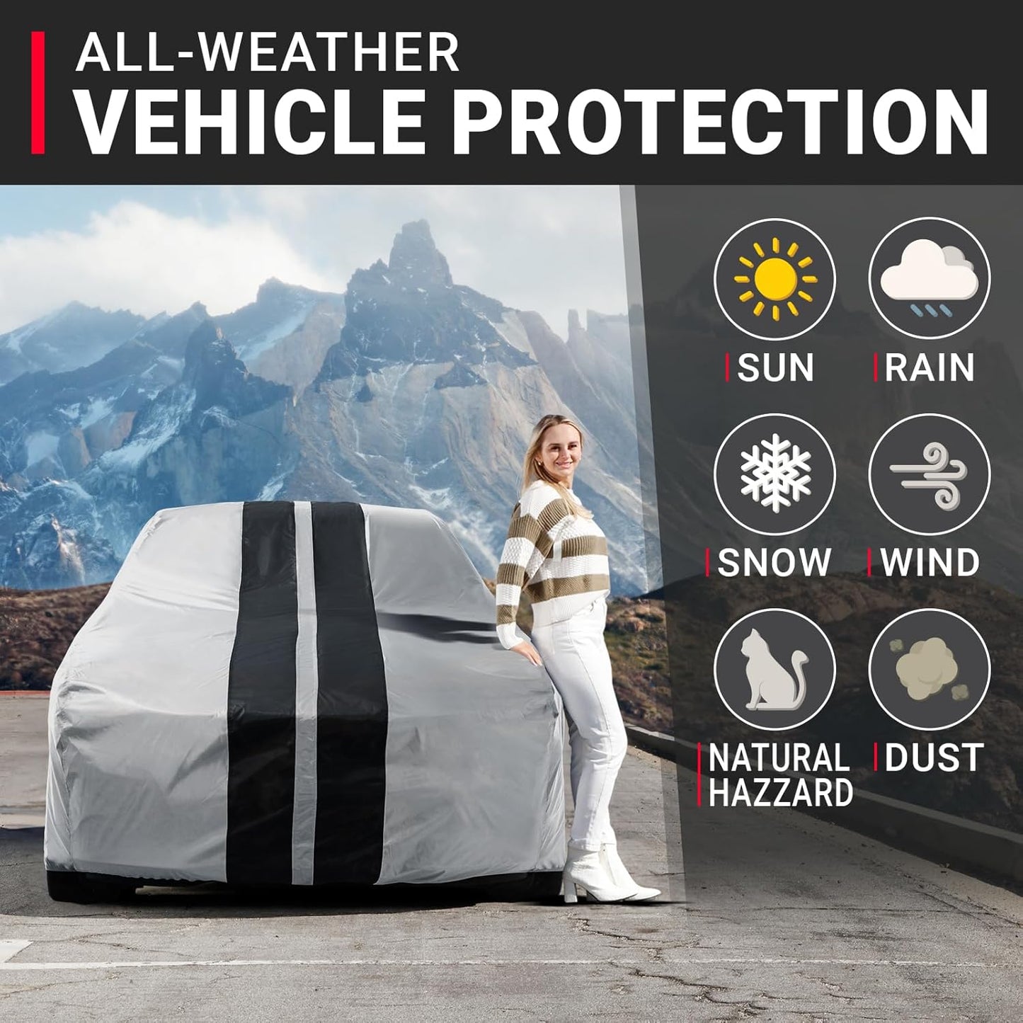 iCarCover Custom Car Cover for Buick Regal (1973-1977) Waterproof All-Weather Rain Snow UV Sun Protector Full Exterior Indoor Outdoor Car Cover (Stripe - Gray/Black)