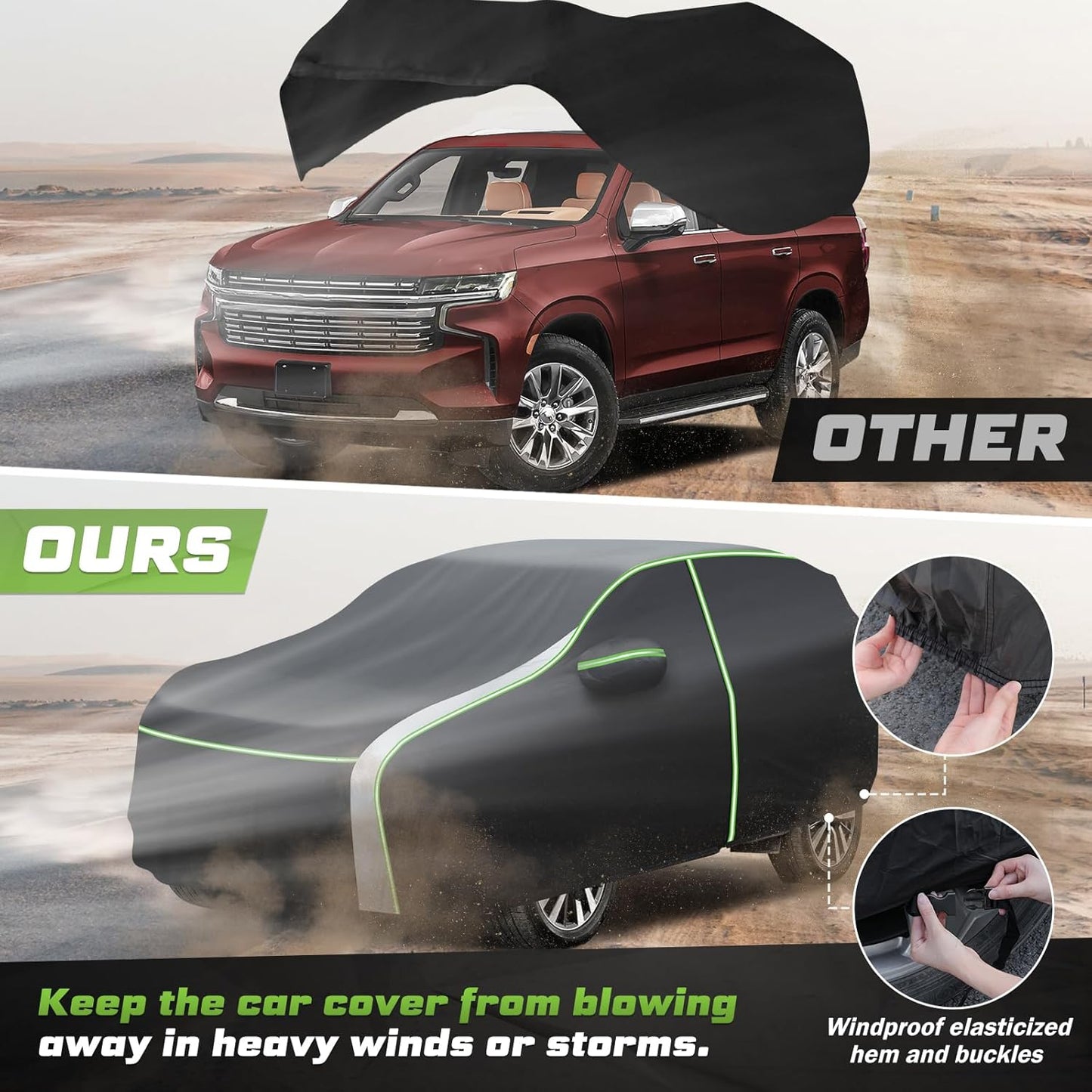 Mixsuper Liner Car Cover for Chevrolet Chevy Tahoe 2007-2026, 7 Layers Waterproof Car Cover Accessories for Tahoe with Zipper Door, Windproof Straps, Reflective Strips, Anti-UV, All Weather