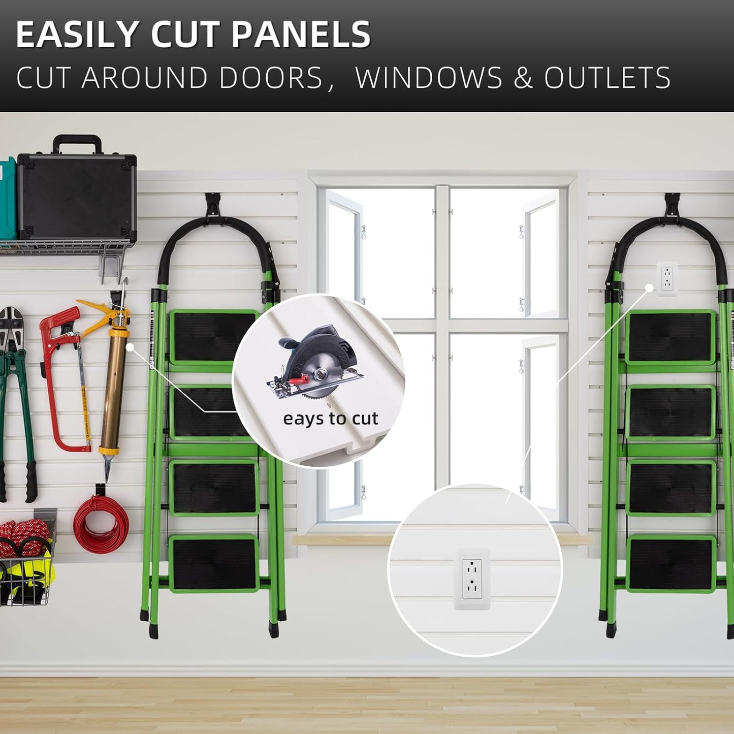 Slatwall Panels 4x8 ft Garage Wall Storage System, PVC Slat Wall Paneling Garage Organizers and Storage Utility Rack Heavy Duty, Garage Slatwall for Tool Organization Peg Board (White)