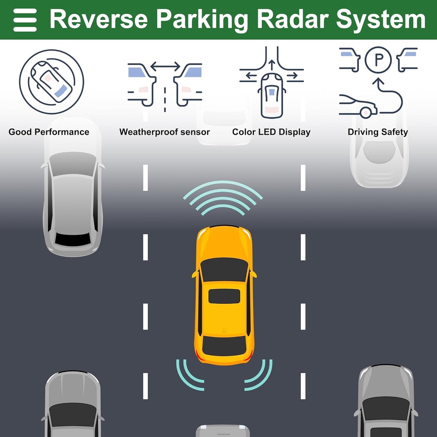 Motoforti Car Auto Vehicle Reverse Backup Radar System Reverse Parking Sensors Sound Warning Alarm Buzzer Reminder Distance Detection White 8 Parking Sensors