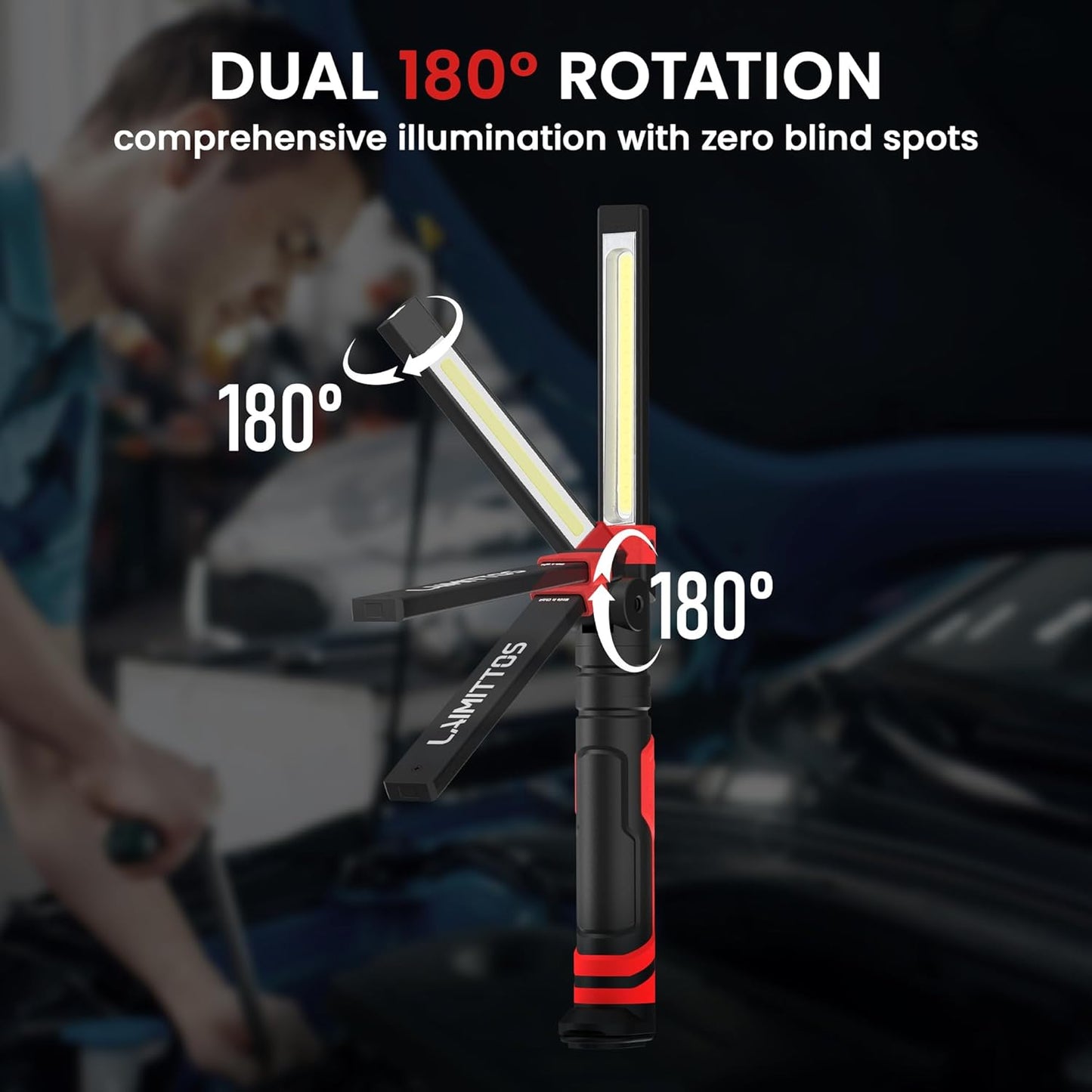 Rechargeable Work Light 2500mAh Magnetic LED Work Light Flashlight Mechanic Light Tool Gifts for Men Him, Foldable Lamp with Hook for Car Repair Emergency BBQ Grill (4 Pack)