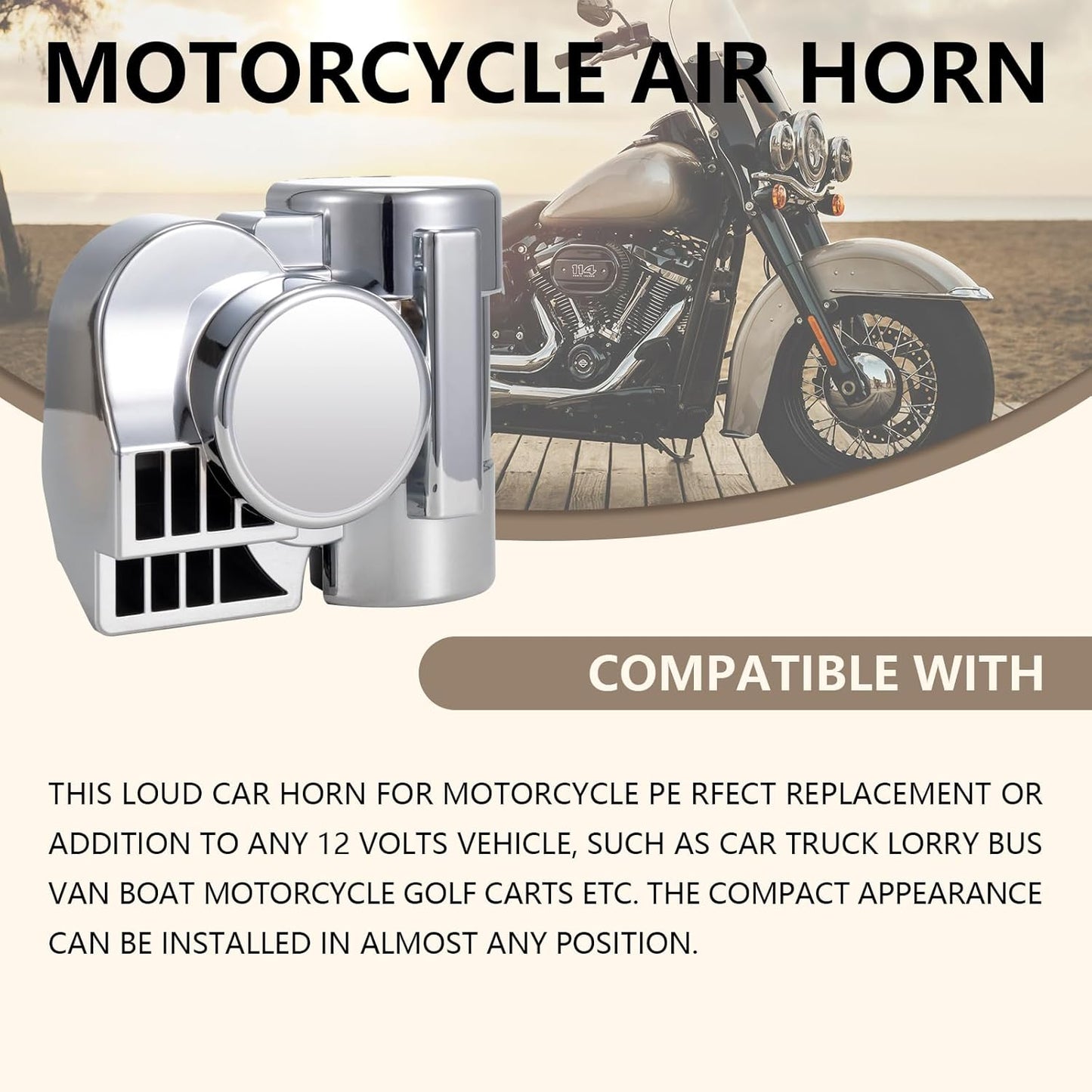 Car Horn Upgrade - 150DB Air Horn Kit for Motorcycle, Truck, Boat, & Pickup - 12V Train Horn with button, Compatible with motorbike