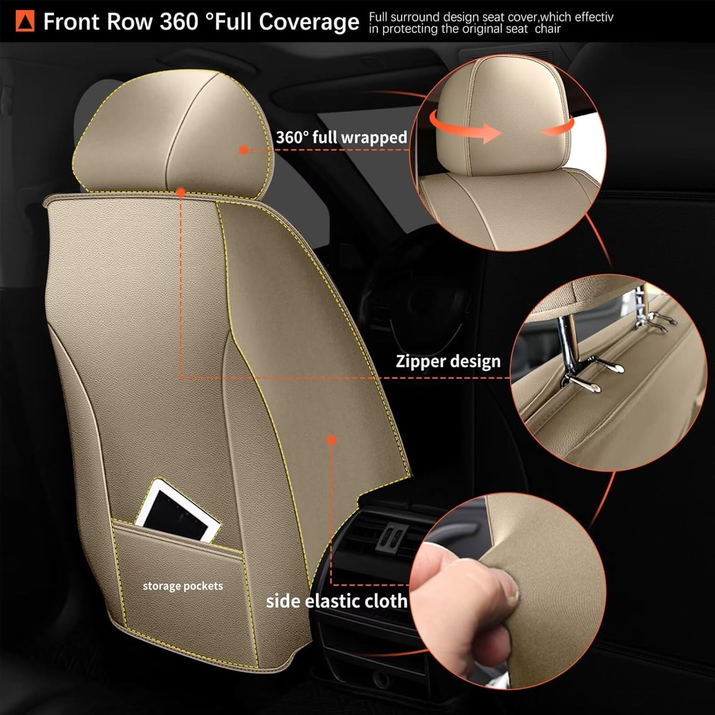 2 Front Seat Covers Fit for Toyota Camry 2012-2023 2024 2025: Car Seat Covers Leather Waterproof Ice Silk Breathable Car Seat Cushion Protector (2 Seats, Black & Beige)