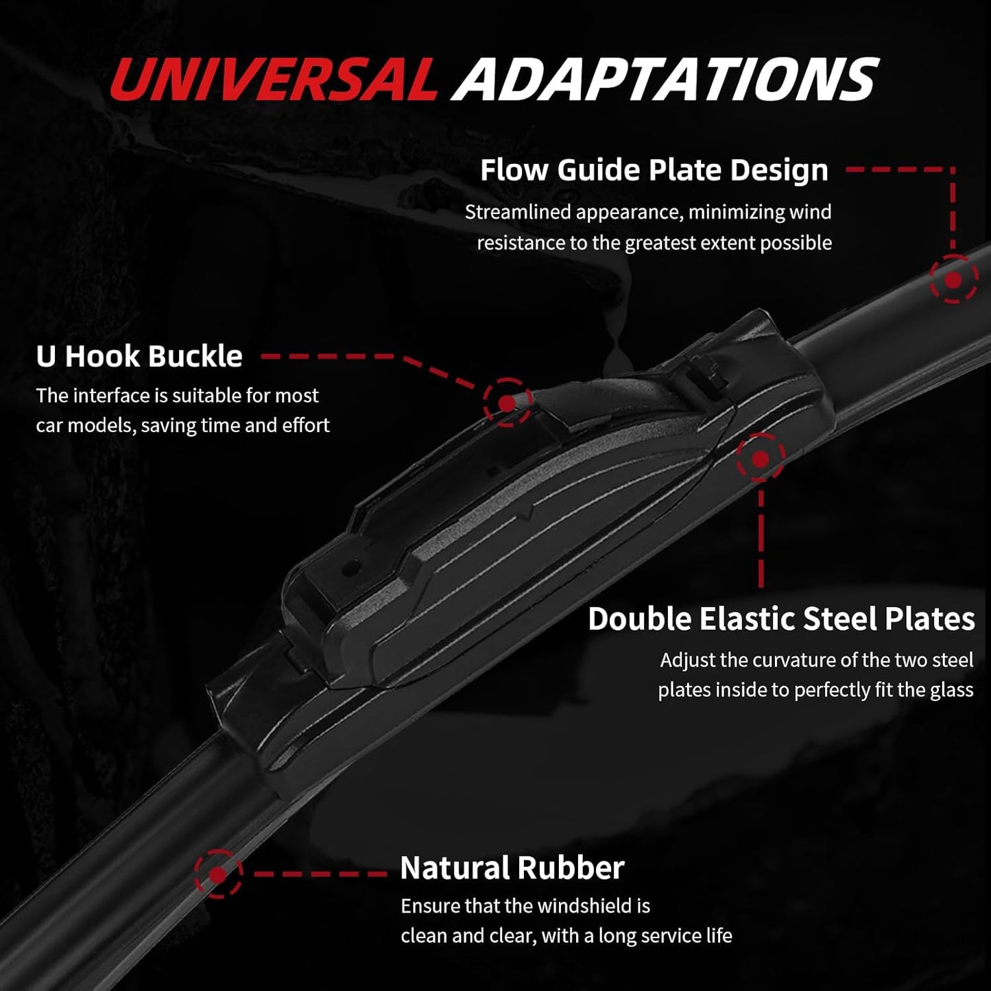OTUAYAUTO Premium Windshield Wiper Blades - Replacement for Hyundai Elantra 2011-2016, Elantra GT 2013-2017, All-Weather Performance, Front and Rear Wiper Blades, U Hook - 28"+14"+13" (Pack of 3)