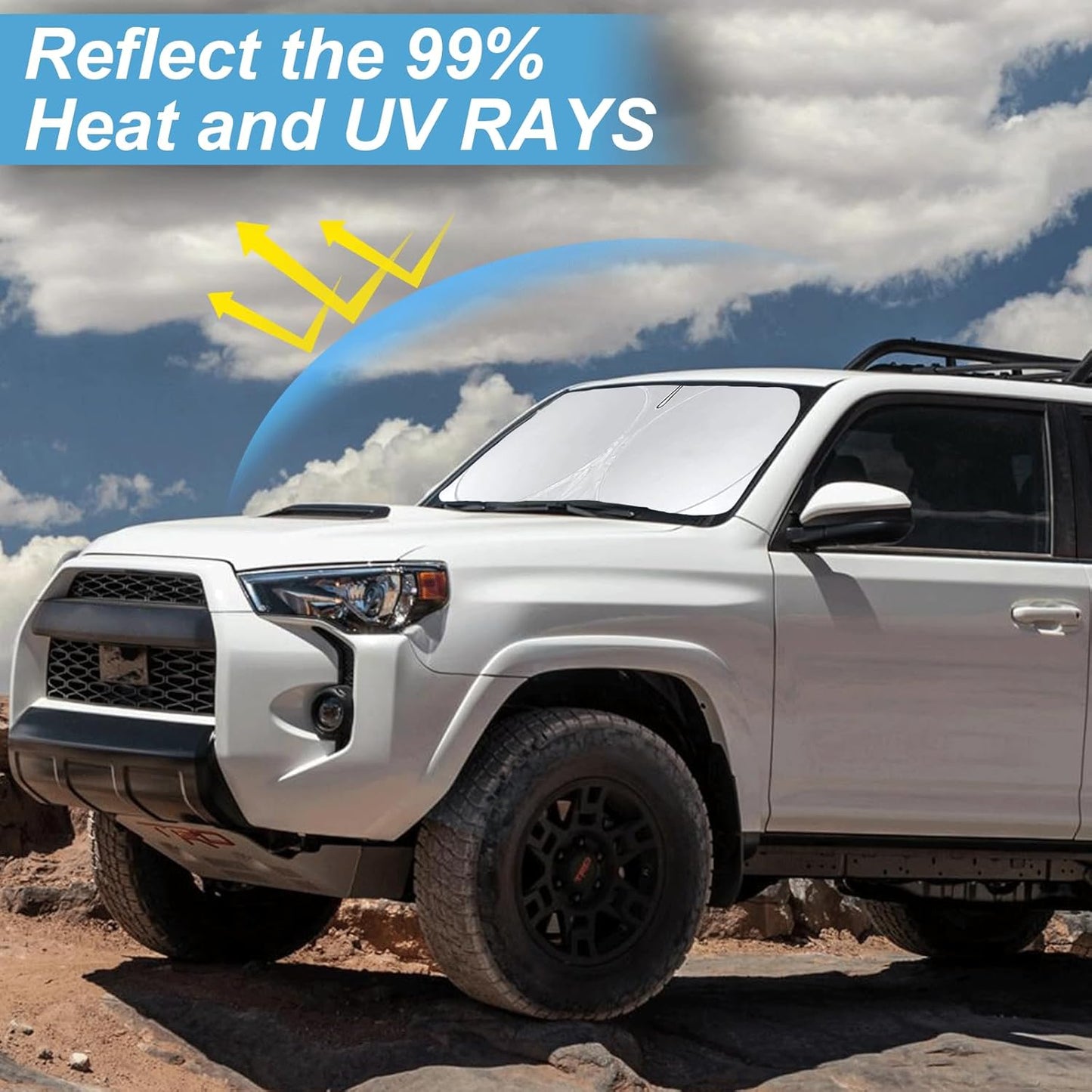 Car Windshield Sun Shade for 4Runner 2003-2009-Sunshade for Front Window Cover Custom Fit Toyota RAV4 4Runner Sequoia Land Cruiser Sun Visor Protector 210T Fabric Foldable Shades Block UV Ray (M+