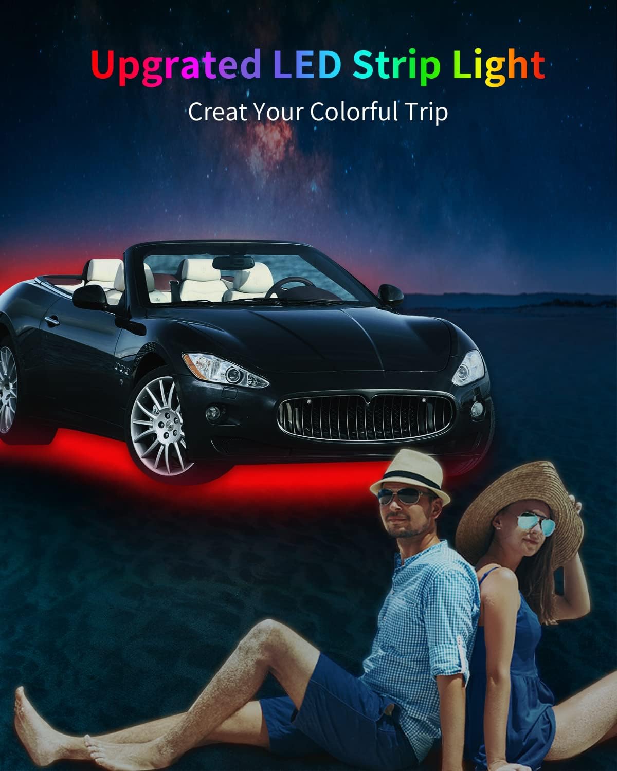 Red Car LED Strip Light,24inch 12V Interior Light Strip IP68 Waterproof Cuttable for Car Motorcycles Boat Golf Cart Truck Cargo Home Decoration with Strong Nano Tape(4PCS)