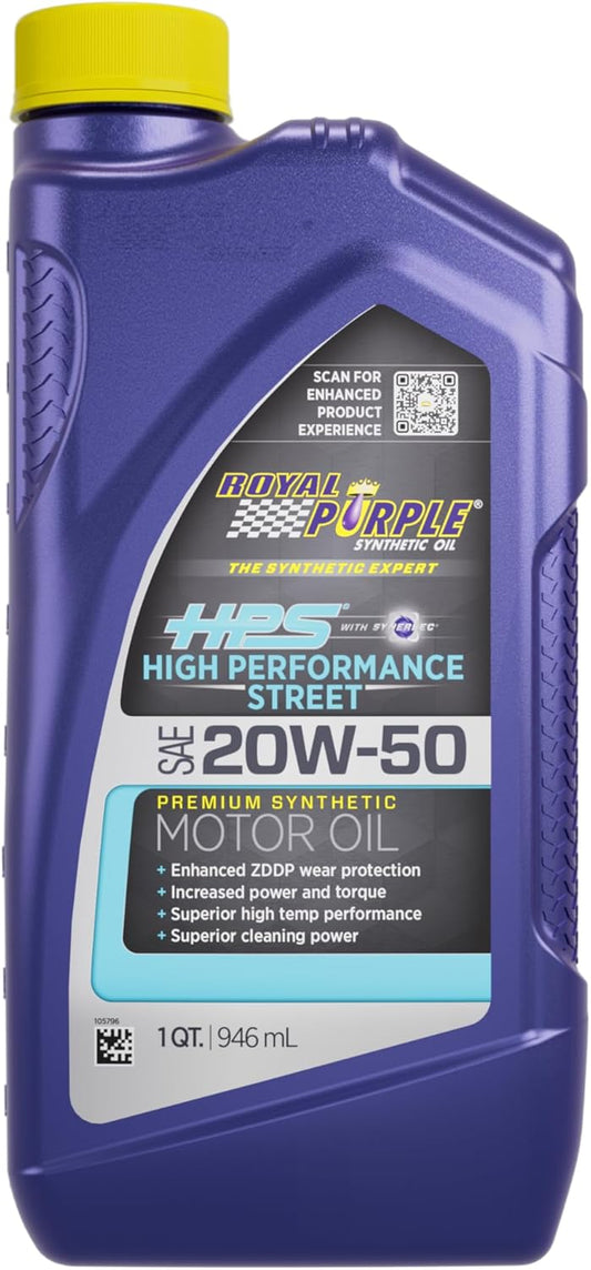 Royal Purple Motor Oil, HPS High Performance Street, High Zinc, 20W50, Synthetic, 1 qt Bottle, Each