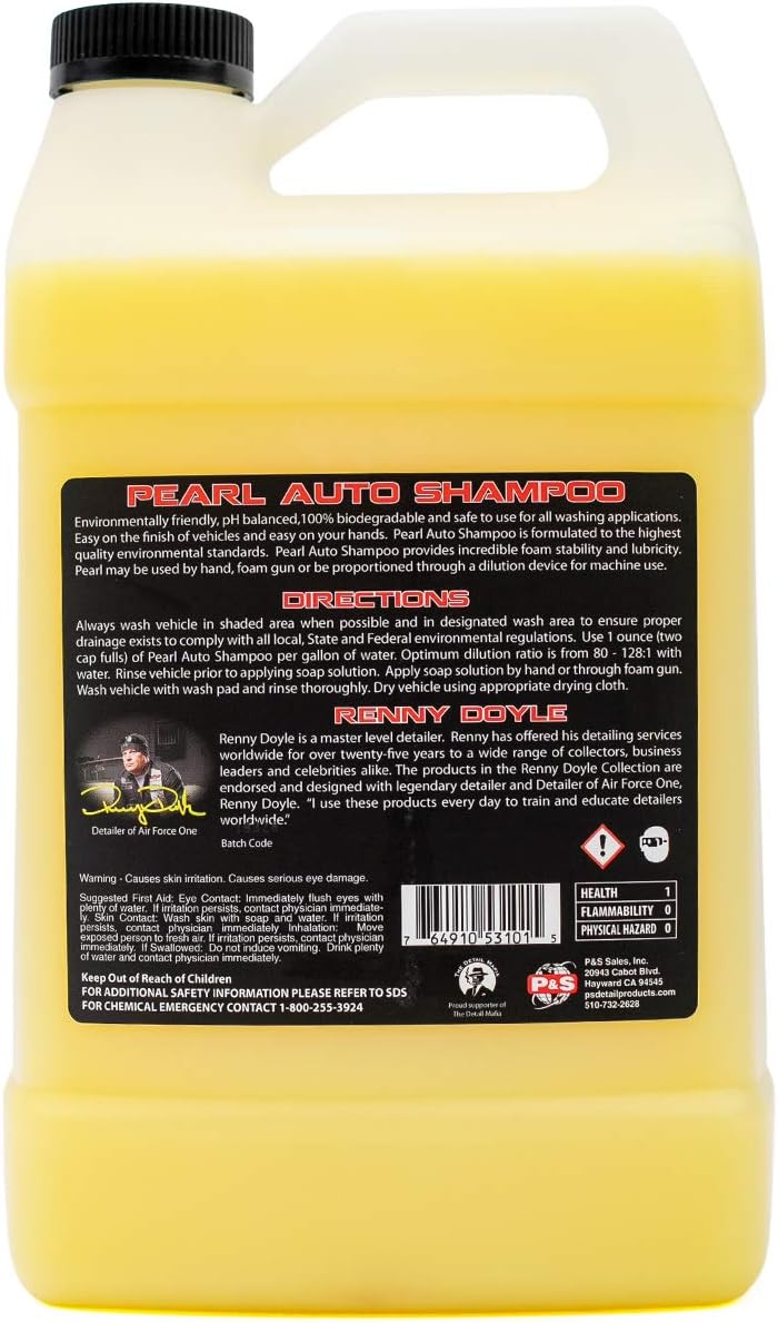 P&S Professional Detail Products Pearl Auto Shampoo – High-Foaming, pH-Balanced Car Wash Soap, Biodegradable, Safe for All Finishes, Lemon Scent, Foam Cannon & Bucket Wash - 1 Gallon