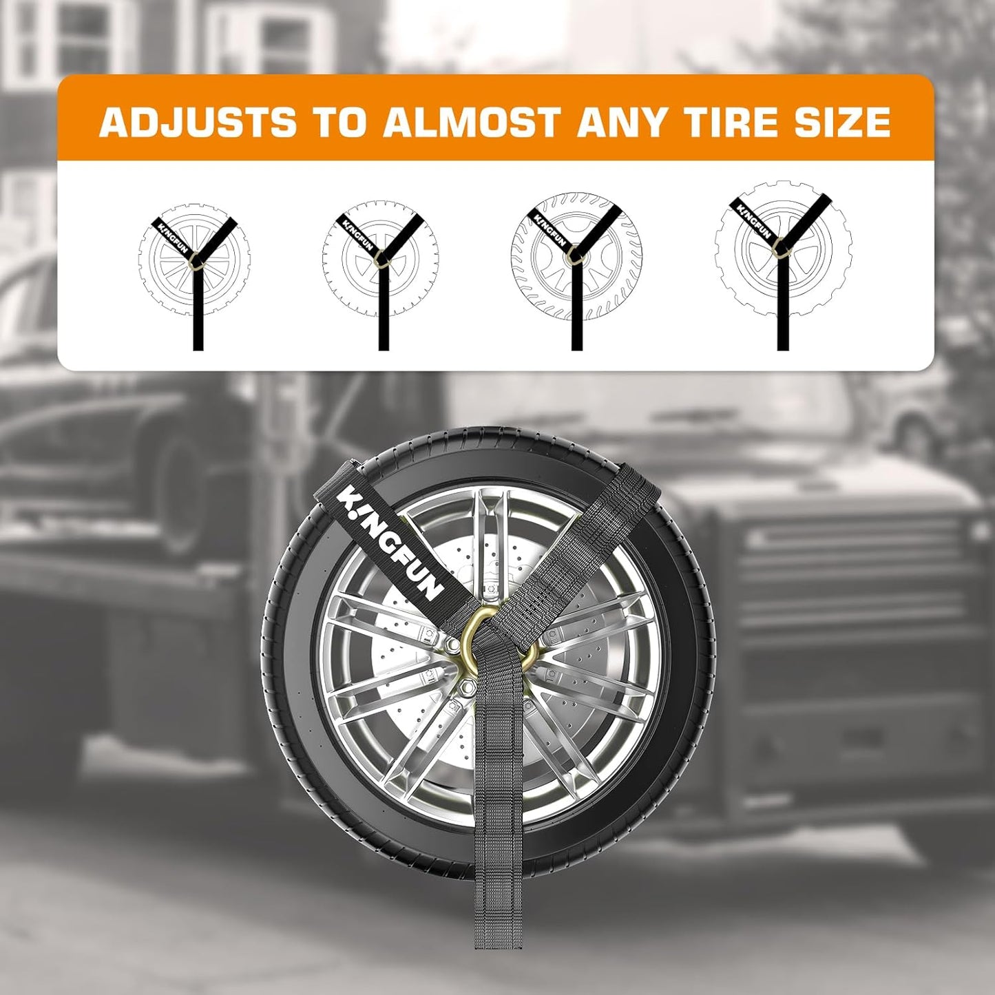 Kingfun Car Tie Down Straps for Trailers 4 Pack Lasso Straps - 2" x 120" Heavy Duty Trailer Strap, 10,000 lb Break Strength, Over The Wheel for Car Hauler, Truck, UTV, Utility Trailers