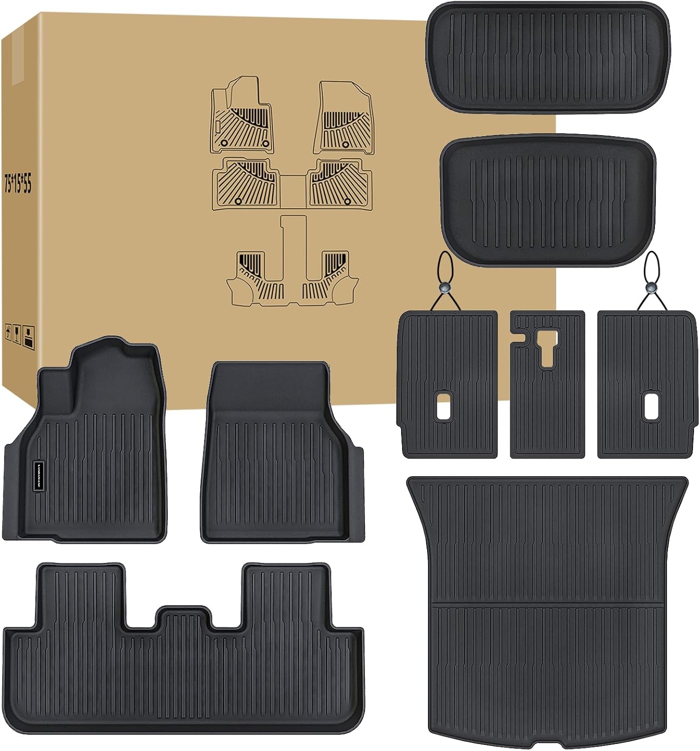 Floor Mats for Tesla Model Y Juniper 2025 2026 | All-Weather TPE Liners 7-Piece Set with Cargo Liner, Trunk & Interior Accessories | Custom Fit Backrest Protector