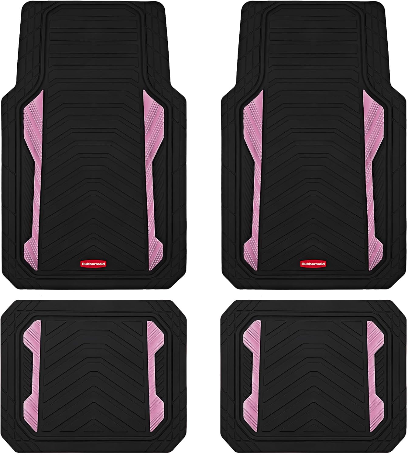 Rubbermaid Car Floor Mat, Heavy Duty All-Weather Car Mats Full Set with Dual-Tone Pink Aluminum Inserts – Universal Fit, Anti-Slip Backing, Trim-to-Fit for Most SUV, Sedan, Van