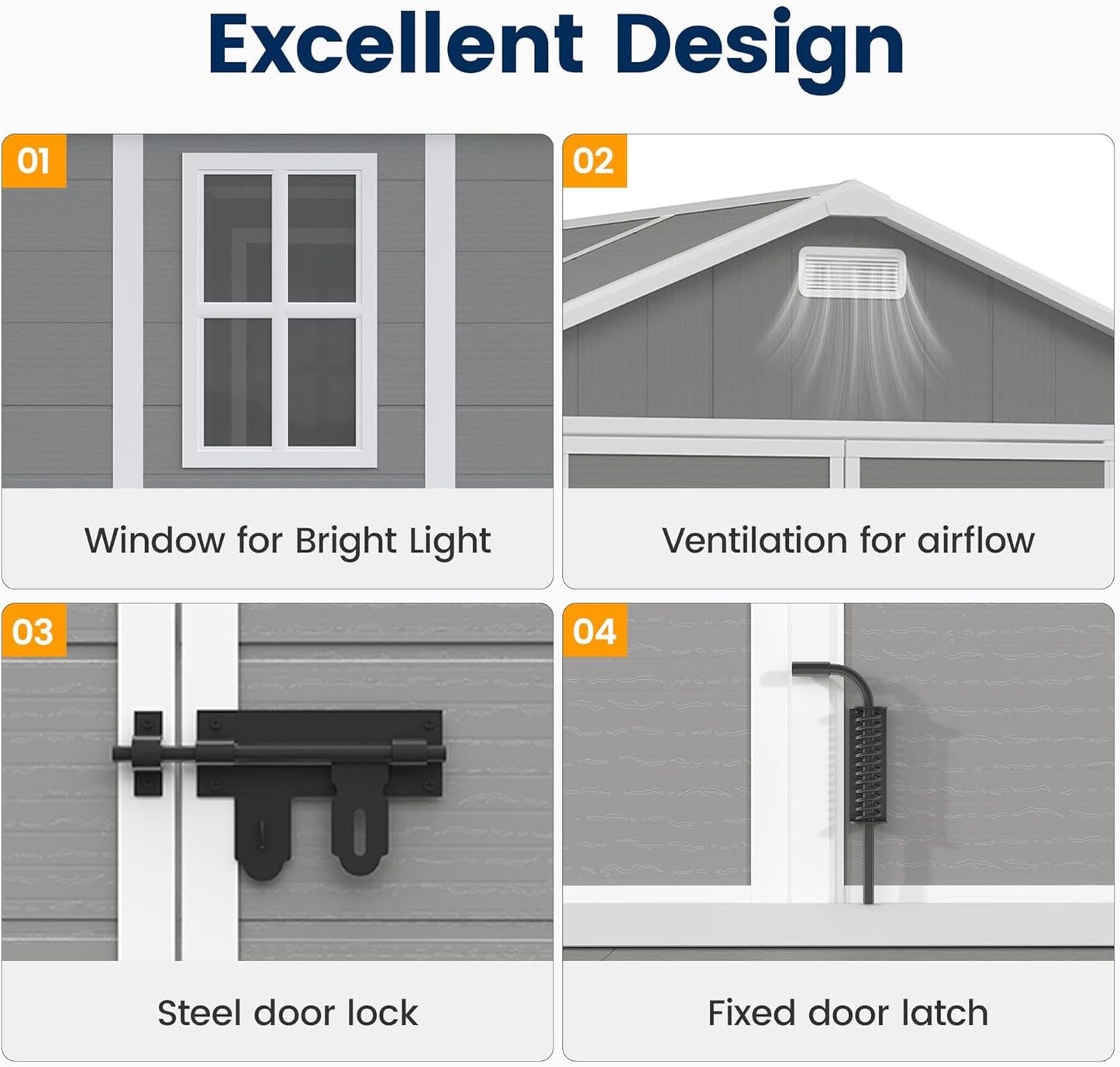 UDPATIO Storage Shed 8 x 10 FT, Resin Outdoor Garden Sheds with Floor Plastic Patio Outdoor Storage with Lockable Door for Tool, Bike, Garbage Gray White