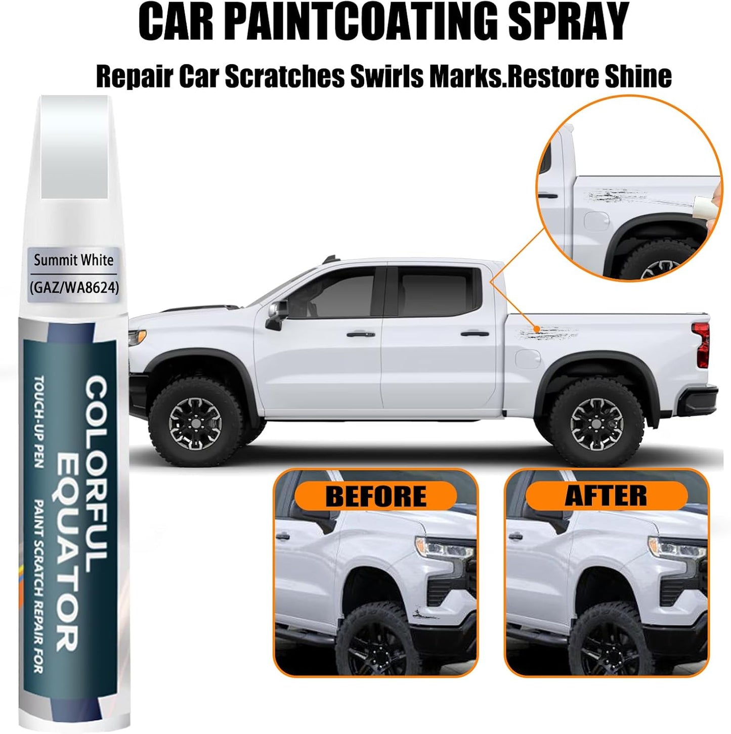 Summit White(GAZ/WA8624) Touch Up Paint Compatible with Chevrolet, Car Paint Pen Scratch Repair Two-In-One Touch Up Paint, Premium Car Scratch Remover for Deep Scratches