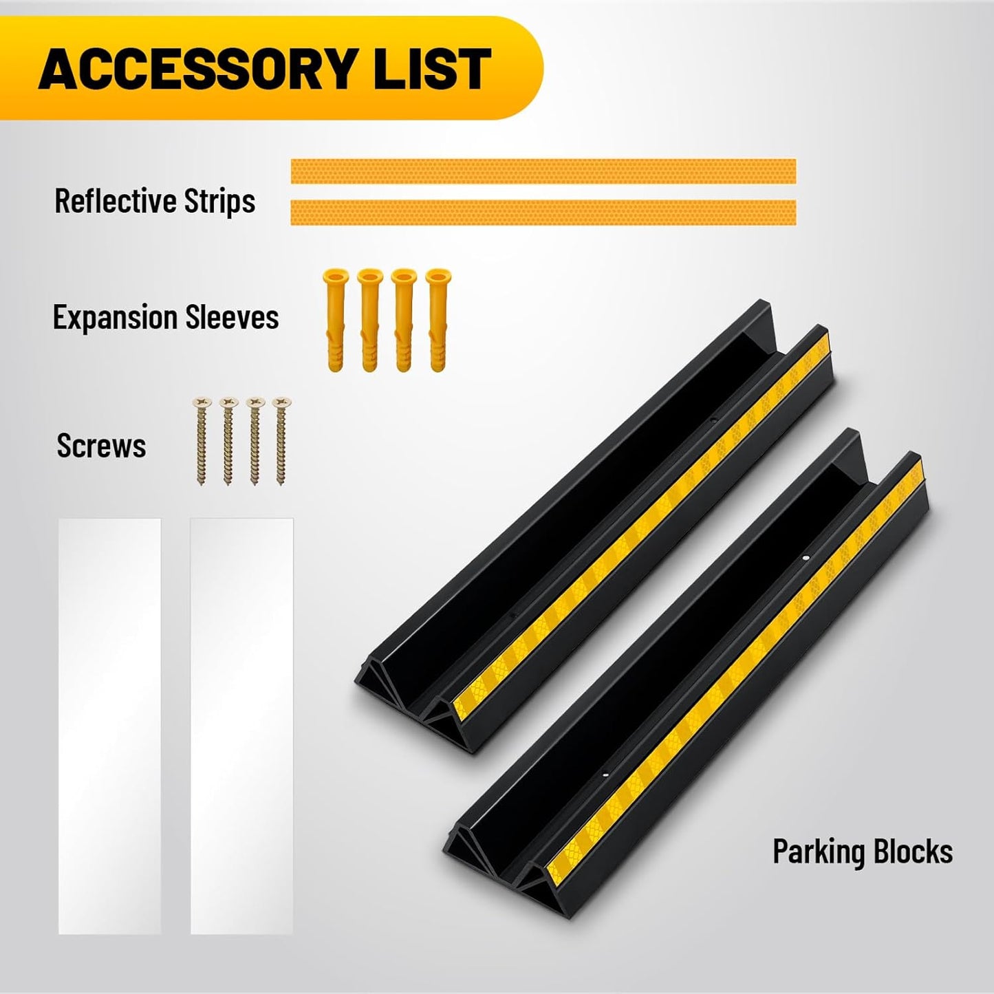 ROBLOCK 18" Parking Stopper for Garage, Car Stopper for Garage Precision Stopping, Heavy Duty Parking Block with Reflective Strips, Suitable for Car, SUV, Easy Install, 2 Packs