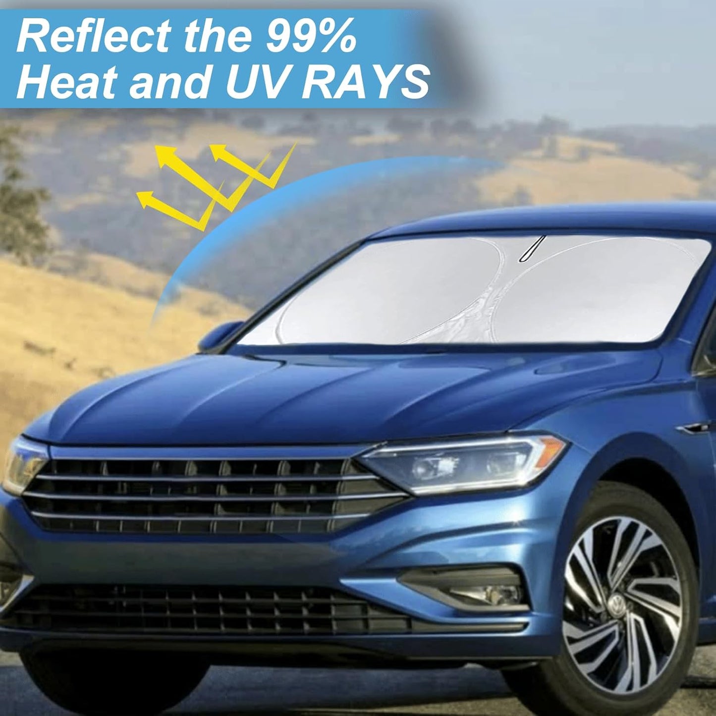 Custom Fit VW Jetta Windshield Sunshade for 2011-2017 2018 Volkswagen VW Jetta Accessories Front Window Shield 210T Silver Coating Cover for Volkswagen Windshield Sun Visor Protector Blocks UV