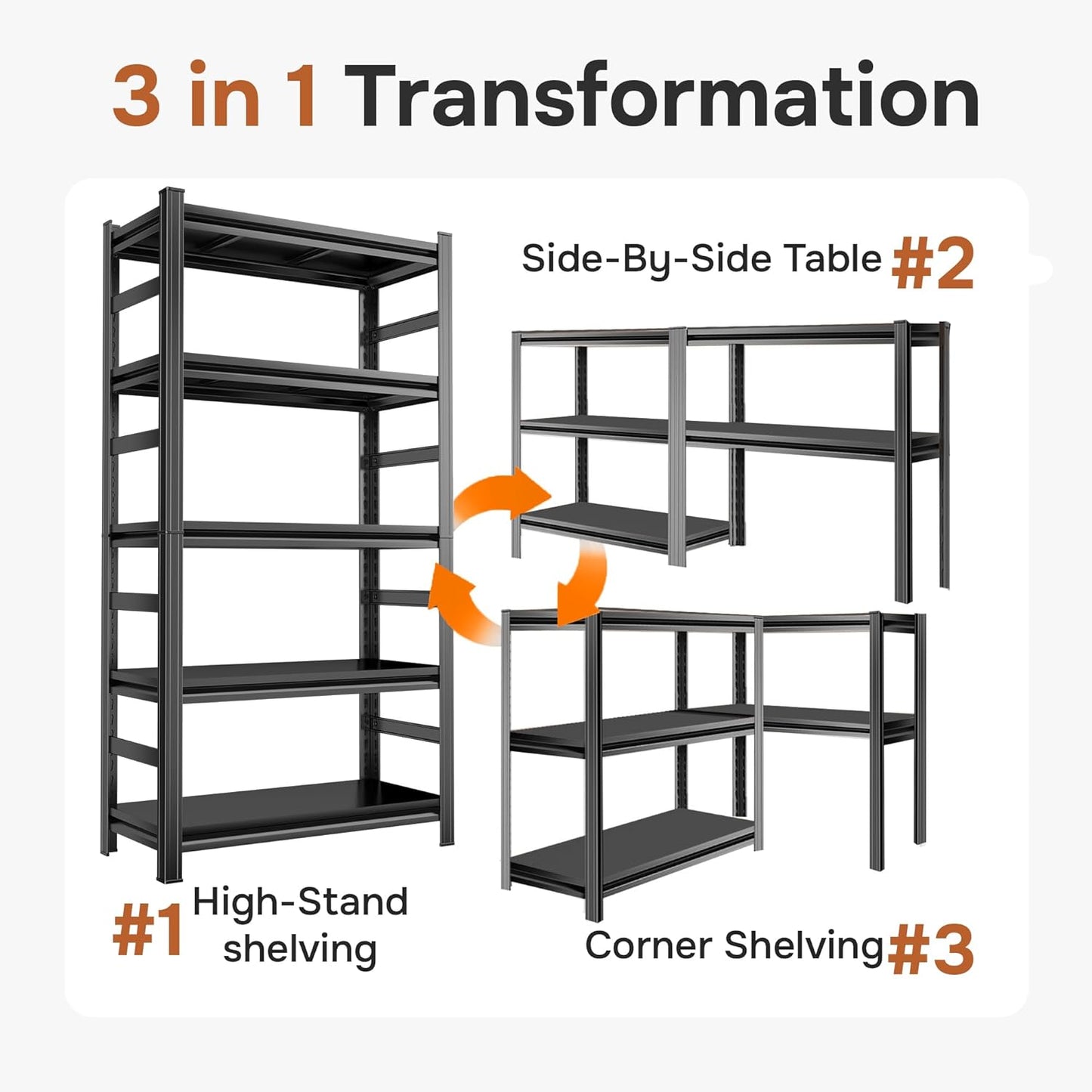 72" H Garage Shelving 5 Tier Shelving Unit, 3500Lbs Adjustable Metal Garage Storage Shelves Heavy Duty for Basement, Warehouse, Kitchen, Pantry (72'H X 35''W X 16''D)