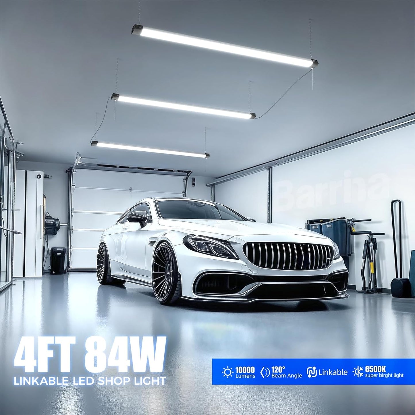 Barrina BS84 LED Shop Lights for Workshop 4FT, 84W, 10000LM, 6500K Utility Shop Lights, Pull Chain ON/Off, Hanging or Flush Mount, ETL, 10 Packs