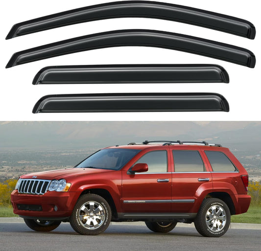 Window Visors Rain Guards Shield for 2005-2010 Jeep Grand Cherokee, Out-Channel Window Vent Wind Deflectors Visors Shades for 05-10 Grand Cherokee