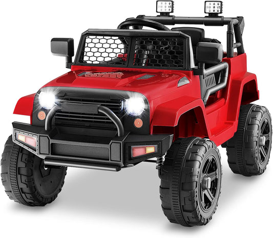 Costzon Ride on Car, 12V Battery Powered Truck Vehicle with Remote Control, Spring Suspension, Headlights, Music, Horn, MP3, USB & Aux Port, Gift for Boys Girls, Electric Car for Kids (Red)