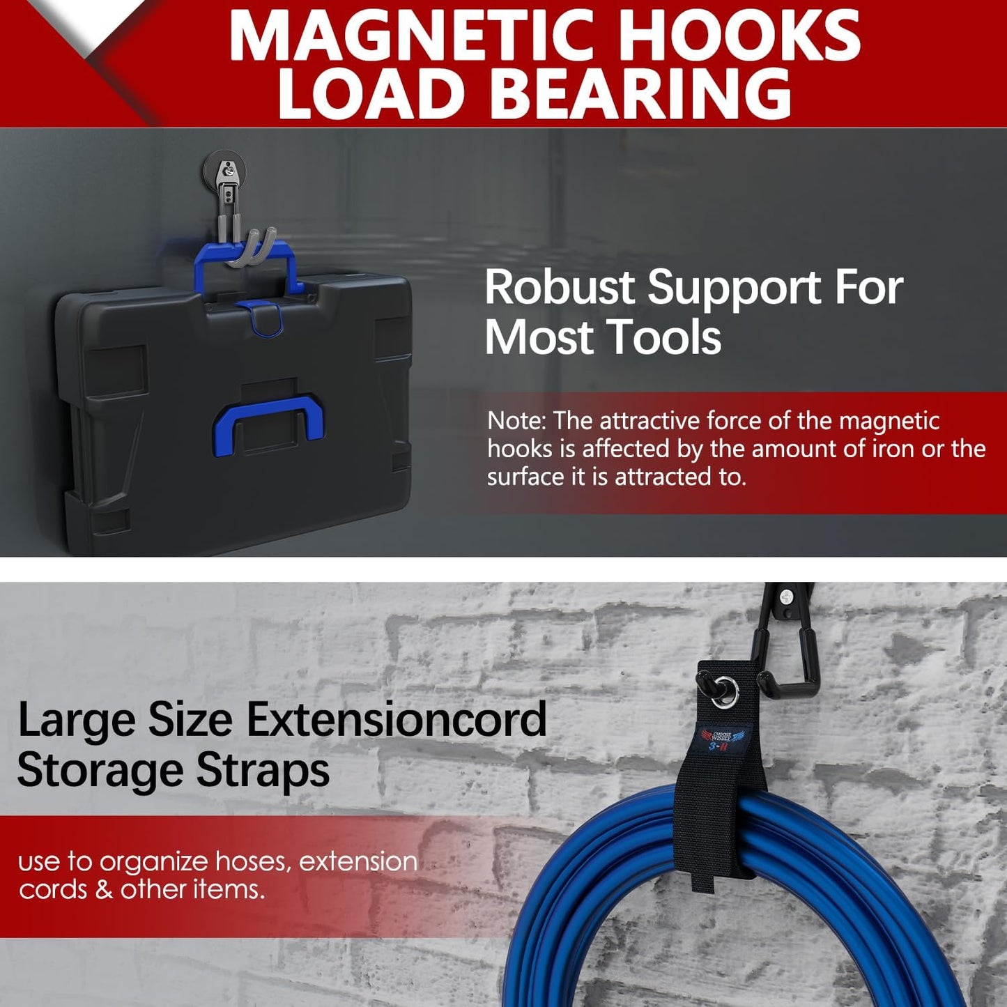 3-H Heavy Duty Magnet Garage Hooks 4 Pack, J Shape Strong Magnetic Hooks for Hanging Cordless Power Drill, Utility Magnetic Tool Holder for Metal Cabinet, Steel Pegboard, Toolbox, Garage(Grey)