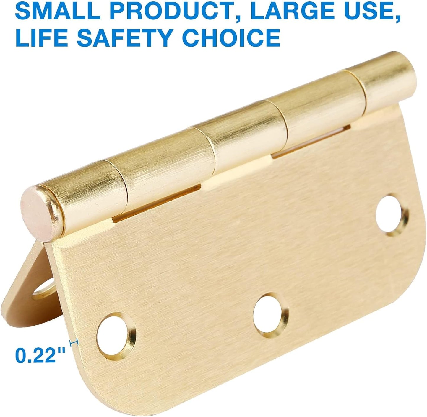 3 Pack Round Door Hinges 3-1/2" x 3.5 inch, 5/8 Radius, Brushed Brass 3 ½ Inch Satin Gold House Interior Hinge for Bed/Living/Guest/Pantry/Storage/Study/Work Room Doors Heavy Duty Iron Hardware Kit