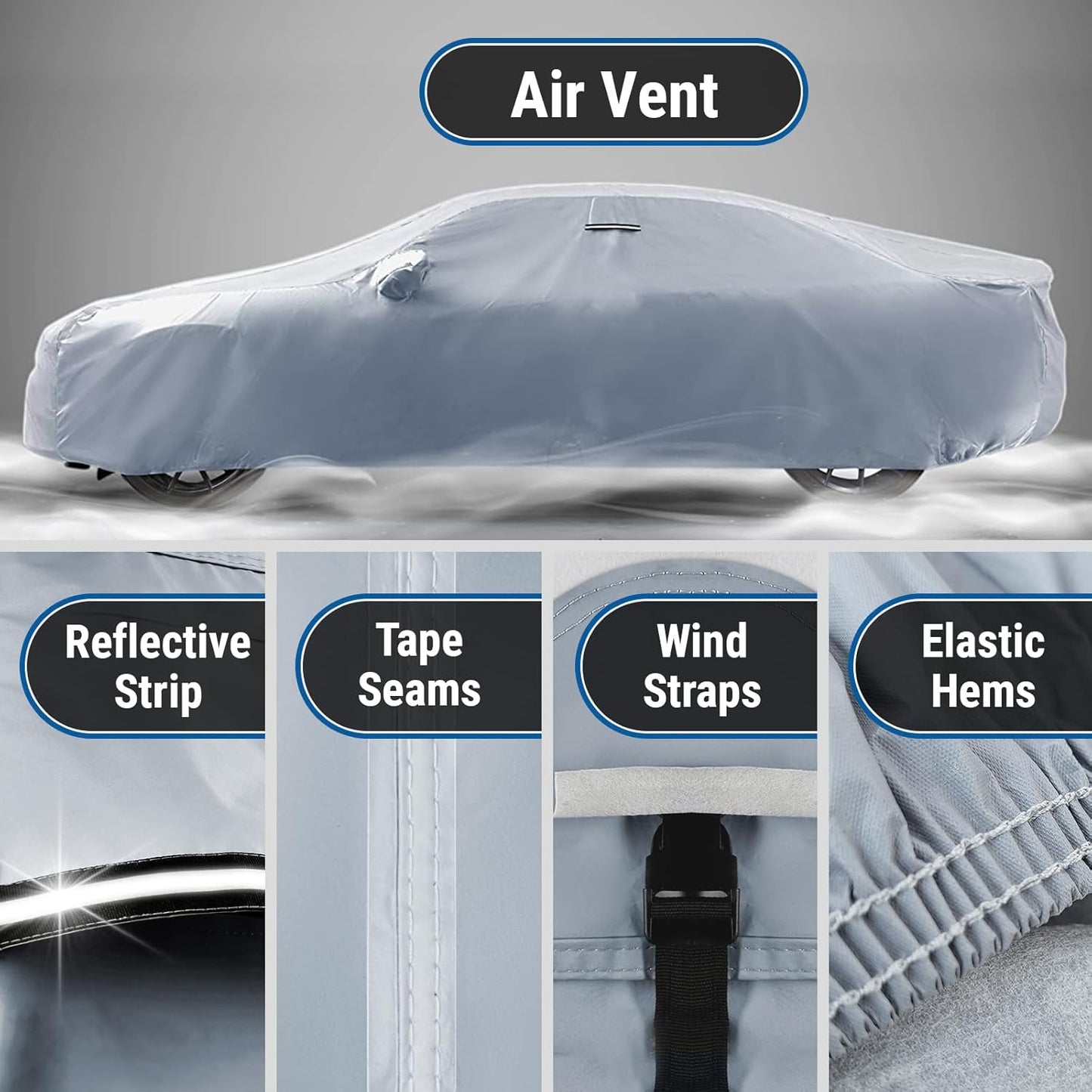 iCarCover Custom Car Cover for Chevy Impala (2000-2020) Waterproof All Weather Rain Snow UV Sun Protector Full Exterior Indoor Outdoor Car Cover (Stripe - Gray/Black)