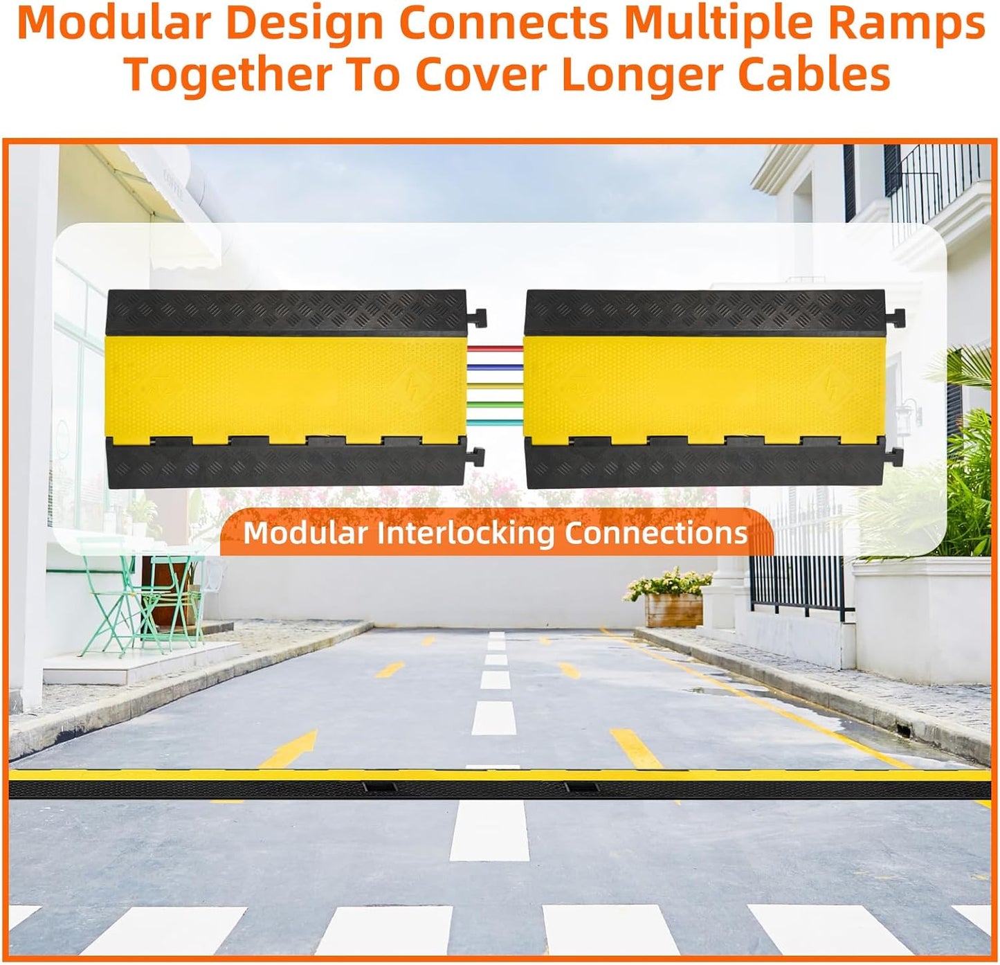 5 Channel 2 Pack Cable Protector Ramp Traffic Wire and Hose Ramp Cord Cover Heavy Duty Channels 18,000 lbs Load Capacity Cable Wire Ramp Speed Bump Driveway Cable Ramp Protective Cover