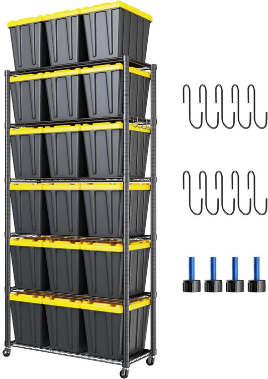 Himix 73''H X 35.5''W X14''D 6 Tier Wire Shelf with Wheels 10 Hooks, Adjustable NSF Wire Shelving Unit Heavy Duty Metal Storage Shelves Free Standing Rack Organization for Pantry,Kitchen,Garage