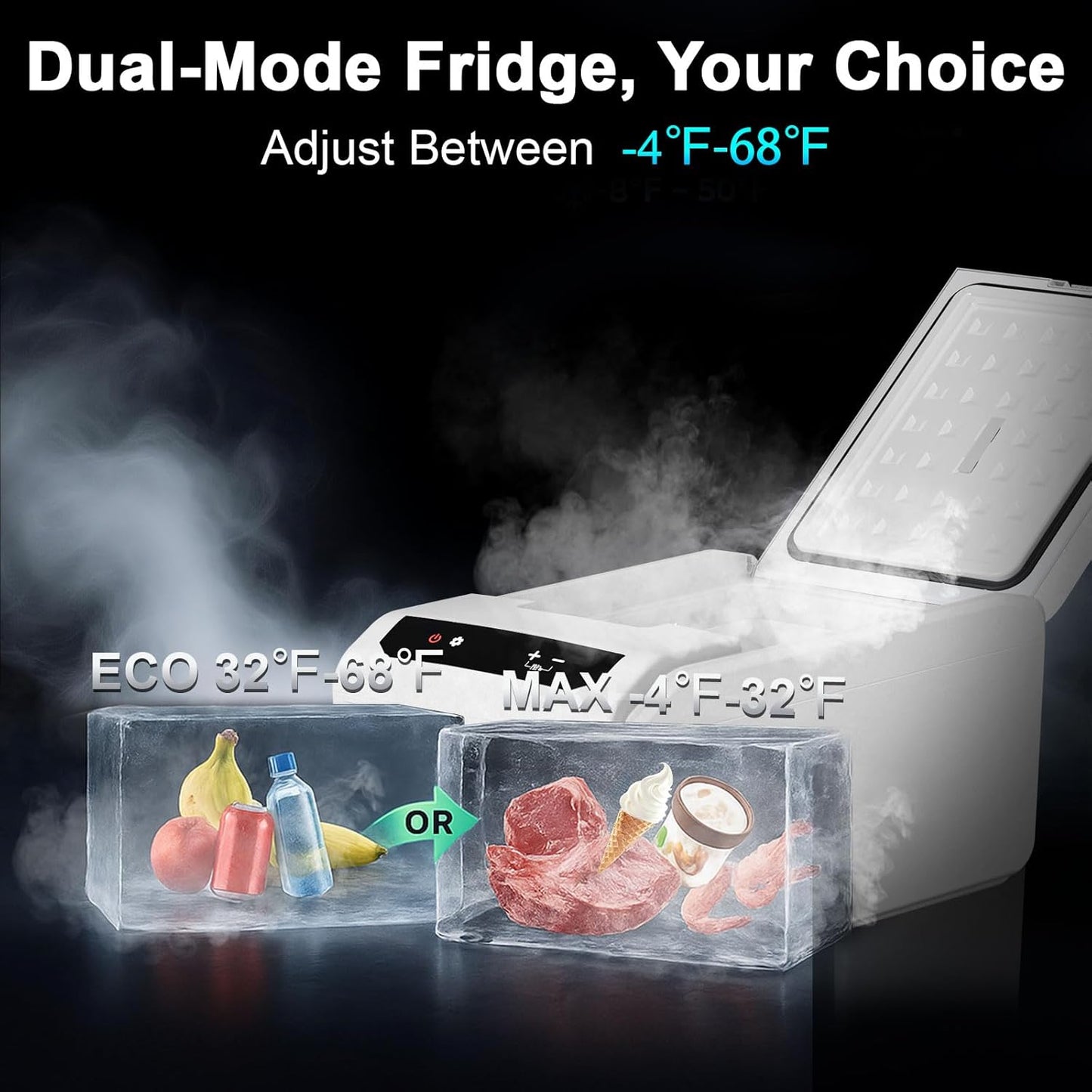 Eeivess 12 Volt Refrigerator, 16QT(15L) Portable Freezer Compressor Cooler, 12/24V DC & 110-240V AC, -4℉~68℉ Dual Mode, Car Fridge for Camping, Travel, Truck, RV, Boat