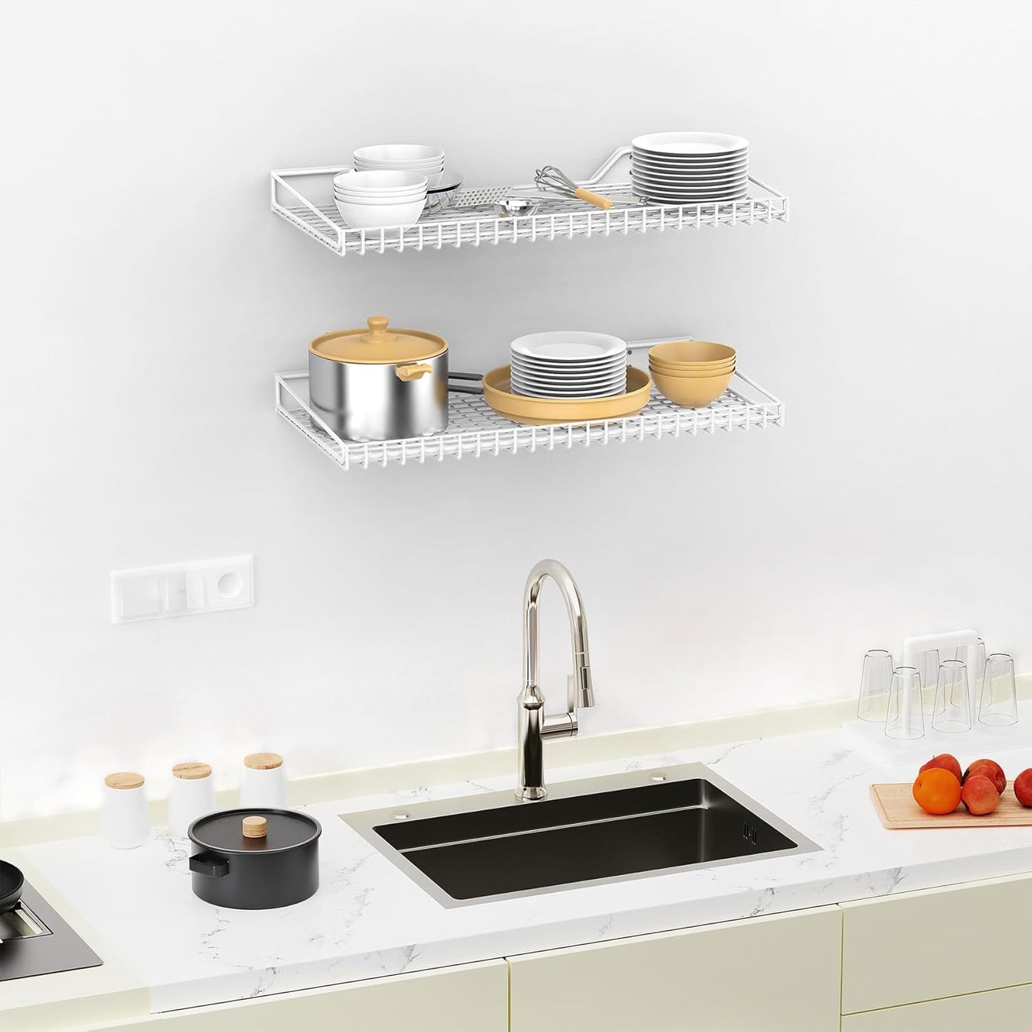 TORACK 2 Pack Wall Mounted Storage Shelves, 23.5" x 12" Wall Shelf for Garage, Closet, Laundry Room, Heavy Duty Garage Wall Shelving, Holds Up to 65 Lbs(White)