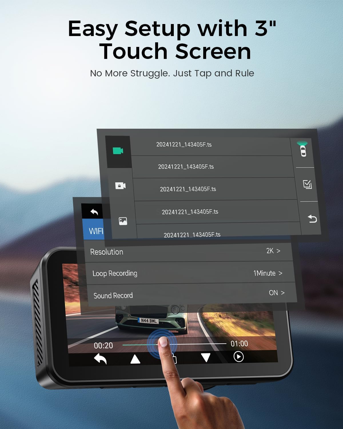 COOLCRAZY 4K Dash Cam Front and Rear with Touch Screen & STARVIS Sensor,5.8Ghz Wi-Fi,GPS,64GB Card,Night Vision Dashcam,G-Sensor,Loop Recording,App Control,24H Parking Monitor Car Camera