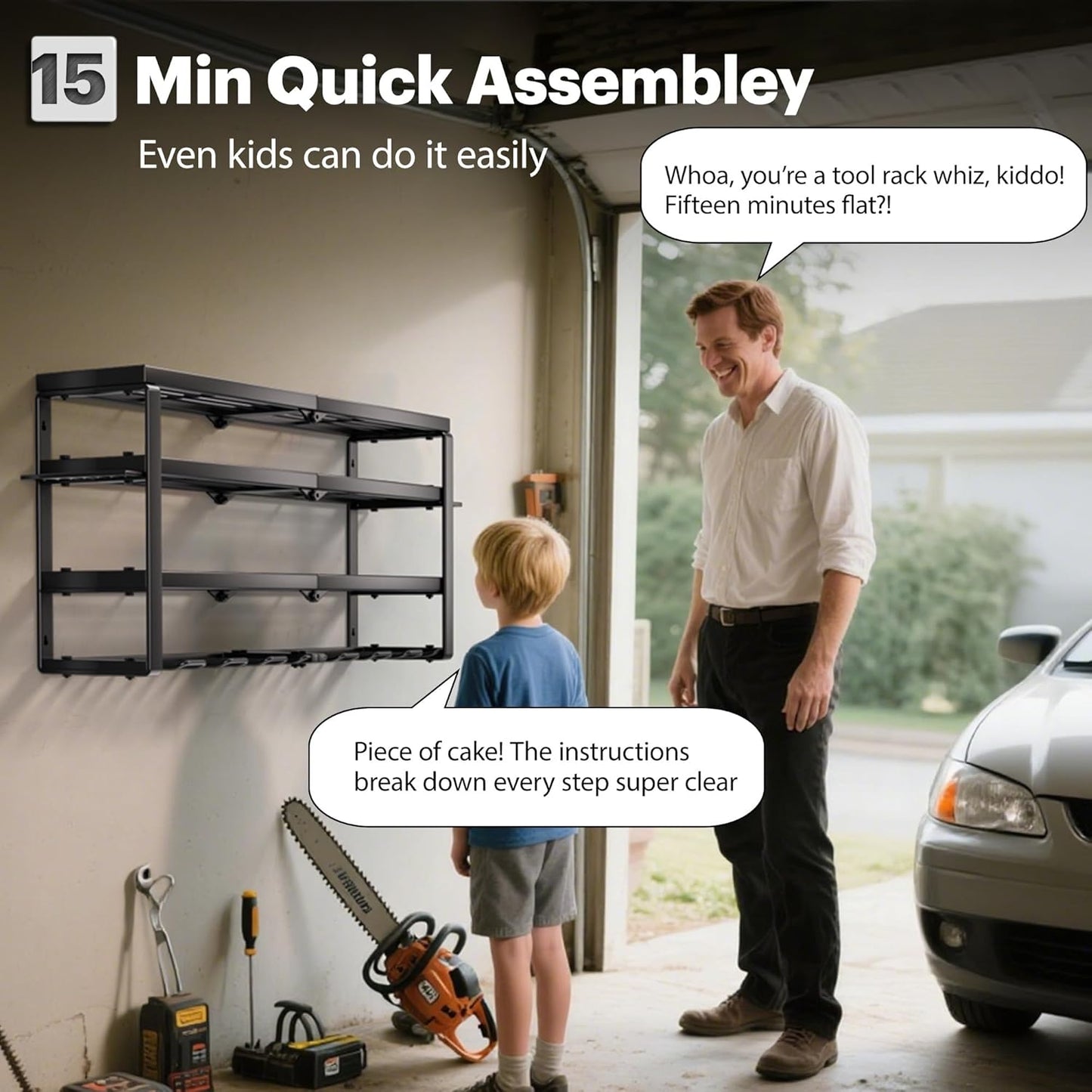 Large Power Tool Organizer Wall Mount, Maximum 420lbs Load Capacity, 4 Layers Heavy Duty Metal Tool Storage for Garage/Workshop/Shed, Utility Racks with 8 Cordless Drill Holder, Gift for Men