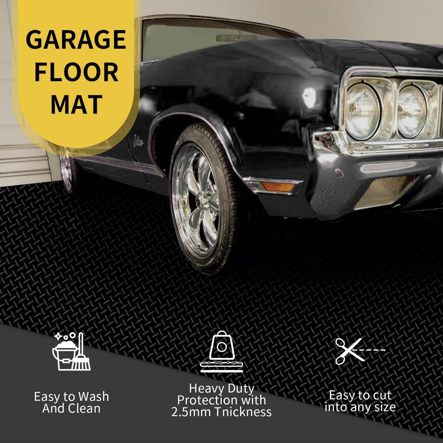 Premium Garage Floor Mat, Commercial Grade Heavy Duty Parking Mat for Garage Floor, Golf Cart Parking, Water/Stain Resistant Floor Runner (Black Diamond, 8 x 13 Feet)