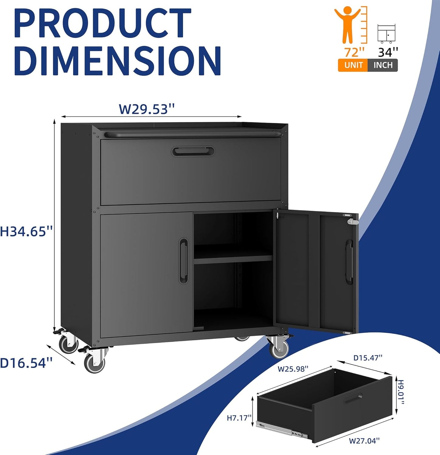 Metal Tool Cabinet,Garage Storage Cabinet System,Wall Cabinet & Locking Rolling Tool Cabinet with Doors and Adjustable Shelves,Steel Tool Cabinets for Home,Office (2 Pcs-StyleE, Black)