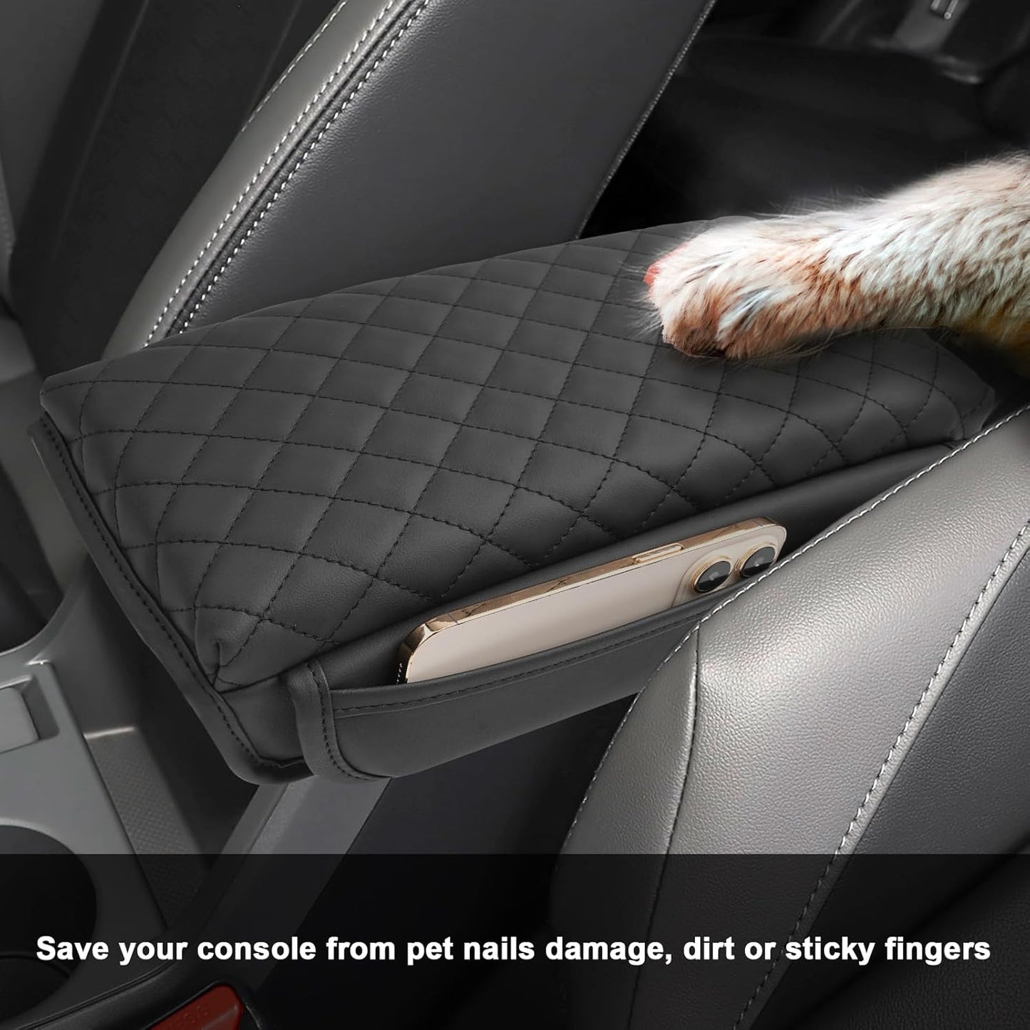 SXCY for 2024 2025 Crosstrek Armrest Cover (Thickened) for Subaru Crosstrek 2025 Accessories 2024 Crosstrek Center Console Cover 2025 Crosstrek Middle Console Cover (Checked, with Side Pockets)