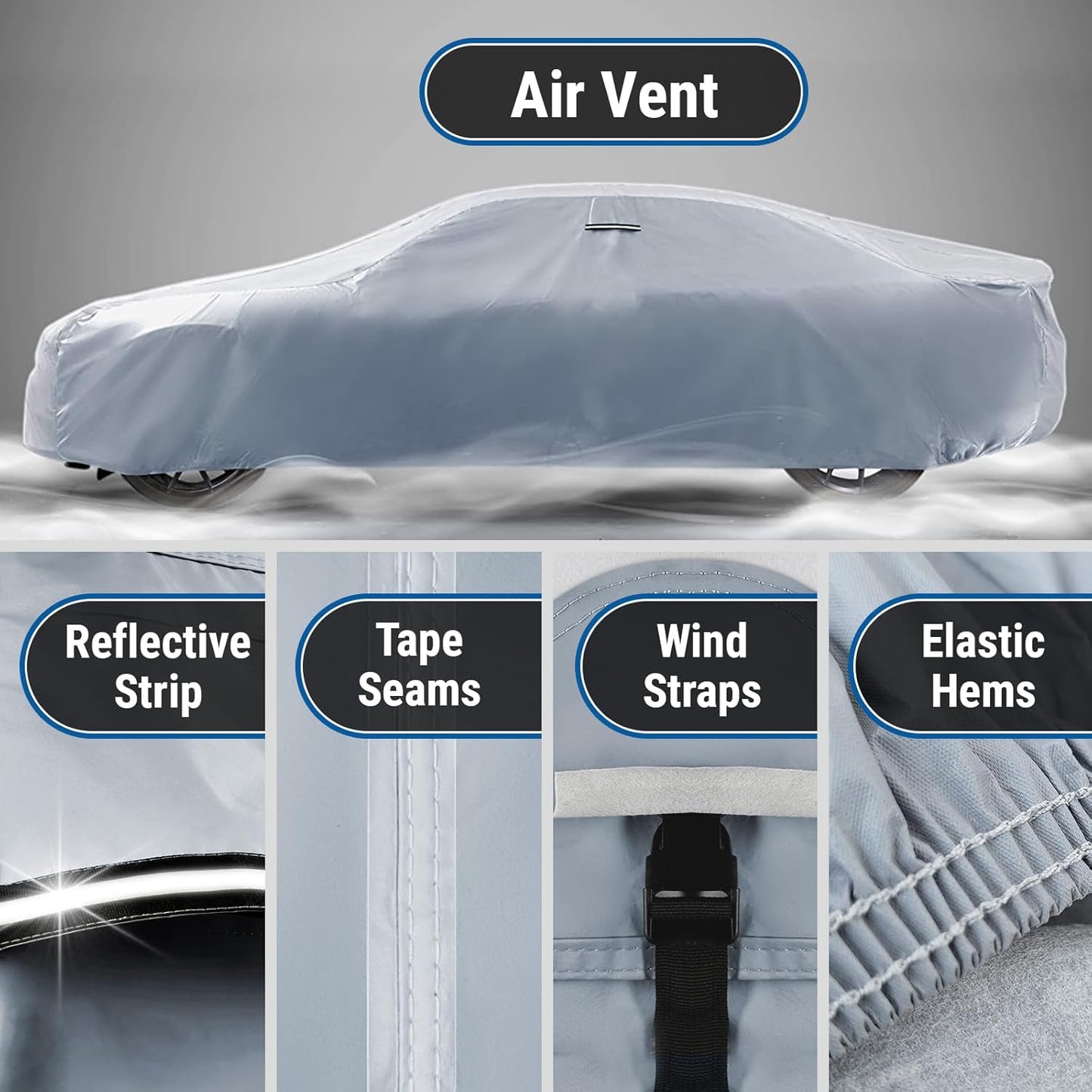 iCarCover Custom Car Cover for Chevy Malibu Wagon (1973-1977) Waterproof All Weather Rain Snow UV Sun Protector Full Exterior Indoor Outdoor Car Cover (Stripe - Gray/Black)