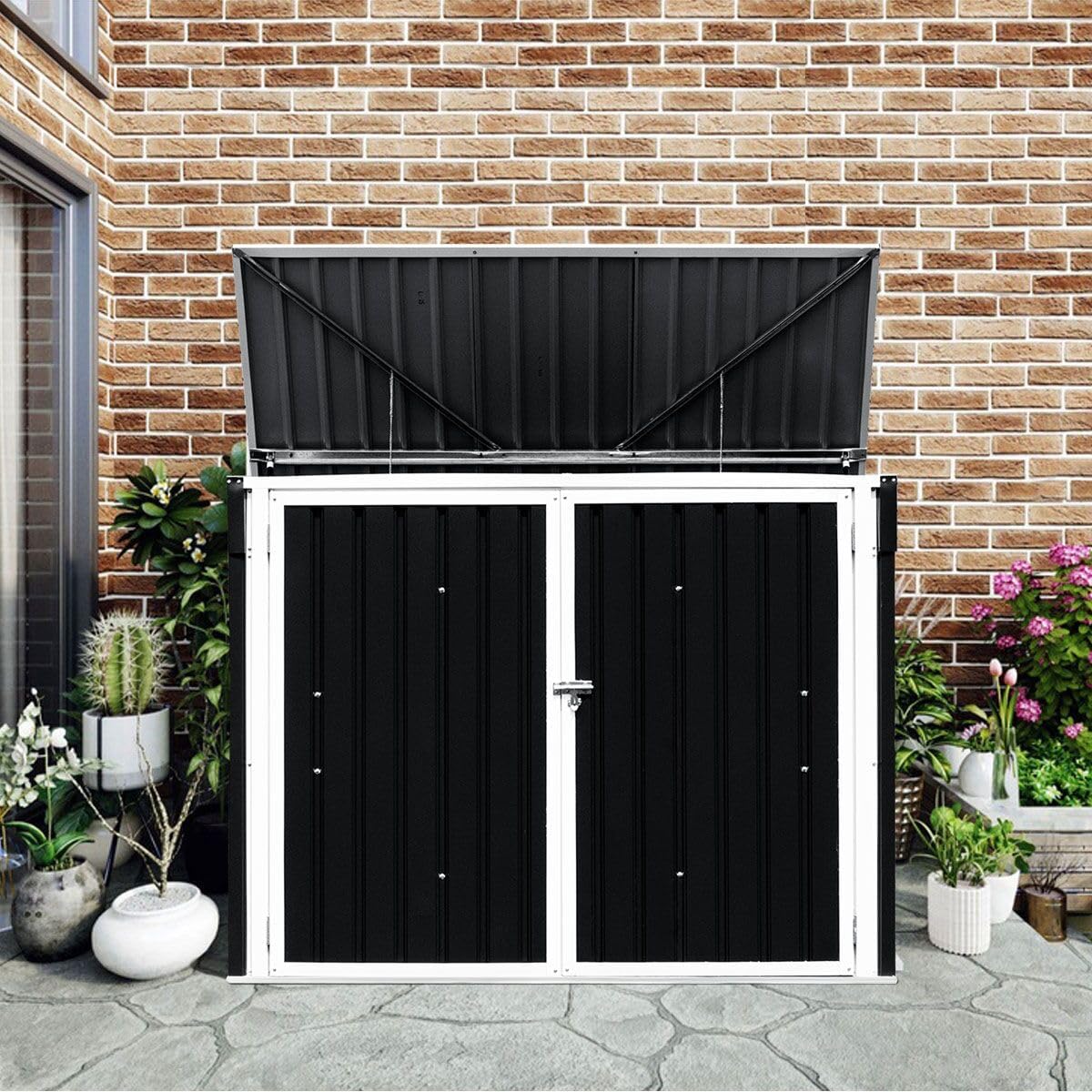 Goplus 6' x 3' Outdoor Storage Shed, Multi-Purpose Galvanized Steel Garden Shed with Air Vent and Lockable Door, Tool Storage Shed for Backyard, Patio & Lawn