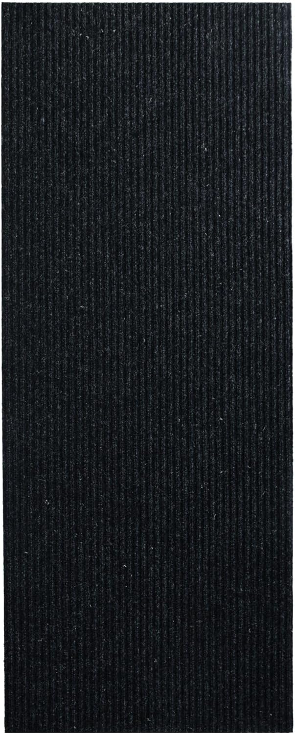iCustomRug Spartan Weather Warrior Indoor/Outdoor Utility Ribbed Carpet Runner with Non-Slip Thermoplastic Rubber Backing, 28in X 48ft in Black