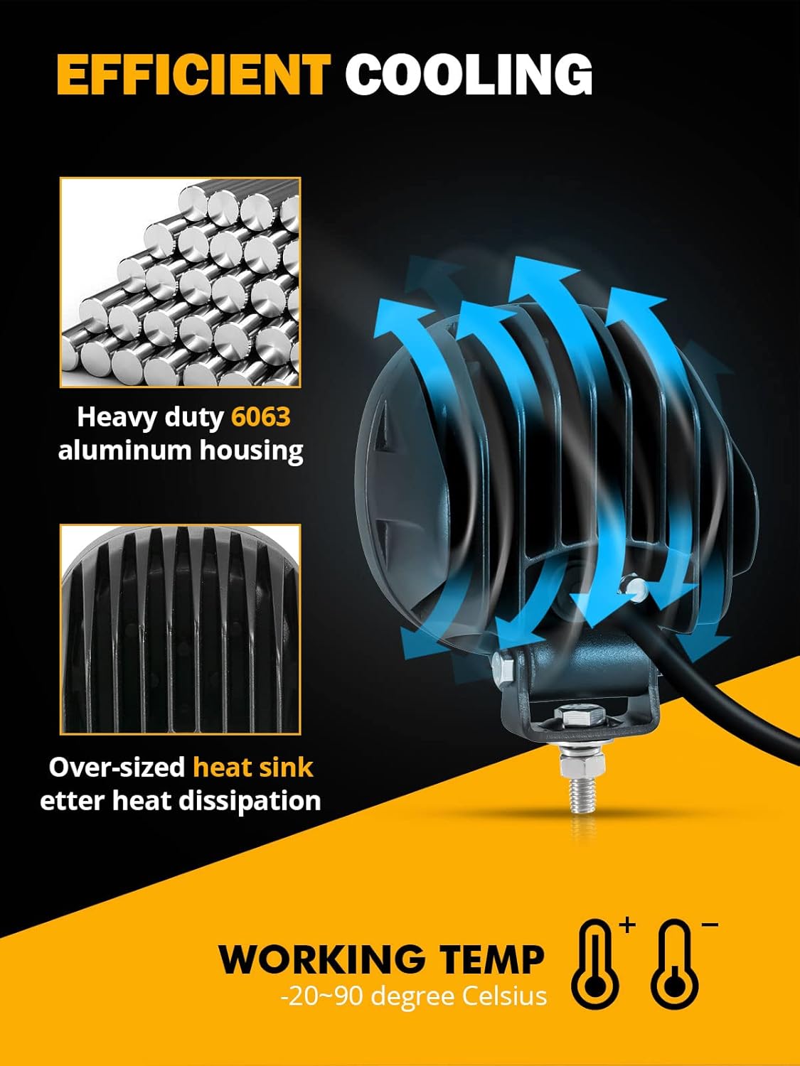 Auxbeam 4 Inch Amber Round LED Driving Light, 2PCS 90W 9000LM Yellow Fog Pods Light Bar Off-Road Flood Work Energy-Efficient Lights with DT Plug Wiring Harness Kit for Truck Jeep Pickup ATV UTV SUV