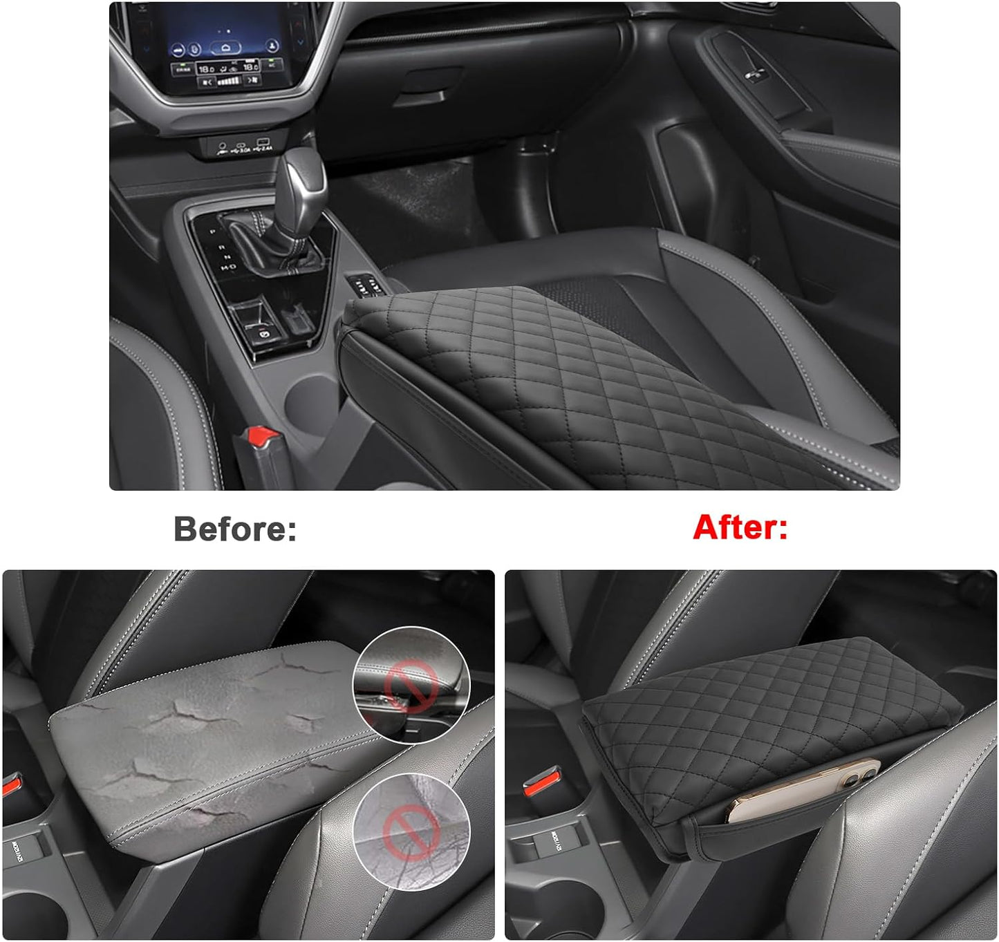 SXCY for 2024 2025 Crosstrek Armrest Cover (Thickened) for Subaru Crosstrek 2025 Accessories 2024 Crosstrek Center Console Cover 2025 Crosstrek Middle Console Cover (Checked, with Side Pockets)