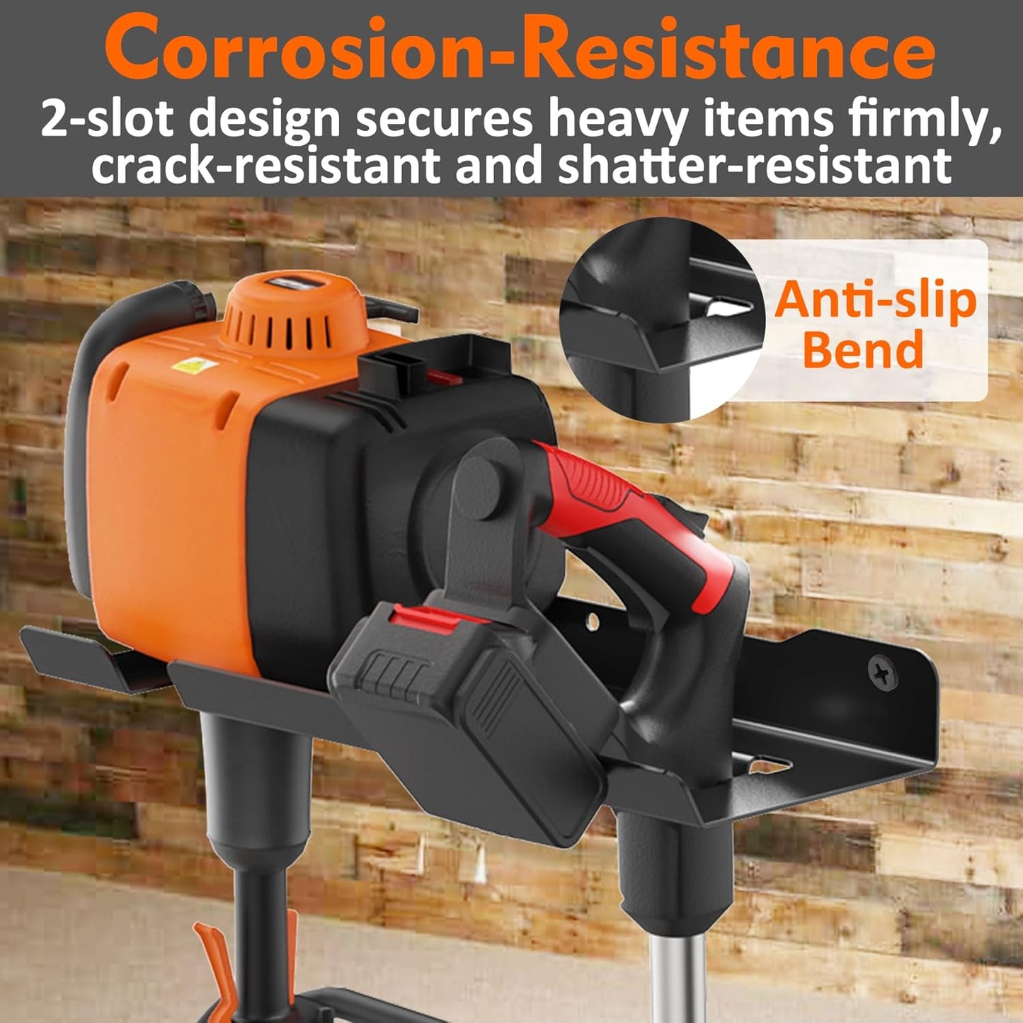 MUTUACTOR Heavy Duty Weed Eater Hanger,Large Opening Garage Organizer Weedeater Rack Wall Mount,Space-Saving Garden Grass Weed Trimmer Rack 2 Slots for Holding Heavy Tools in Shed,Yard or Garden