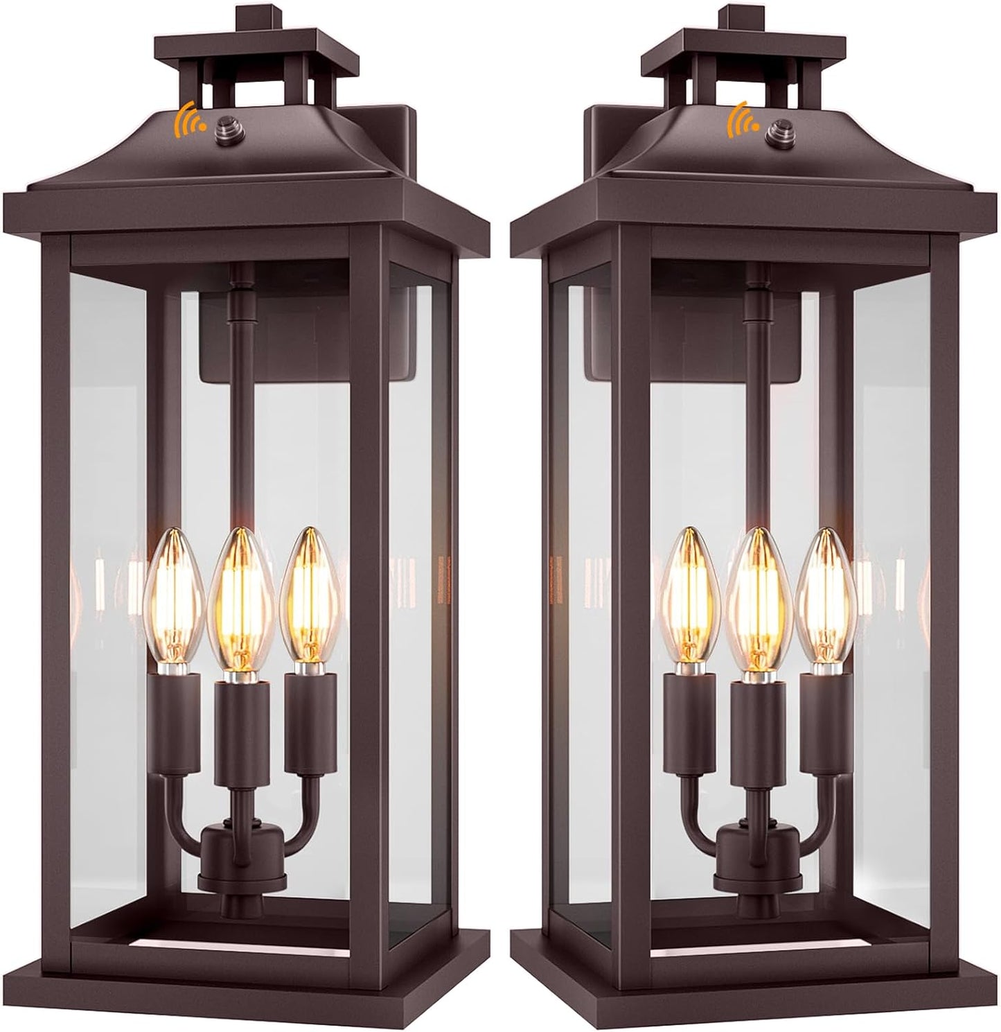 Oil Rubbed Bronze Dusk to Dawn Outside Lights 3-Light, 20" 2 Pack Porch Wall Mount Light Fixtures Large Brown Photocell Sensor Outdoor Wall Lanterns, Vintage Exterior Sconce Lamps E12