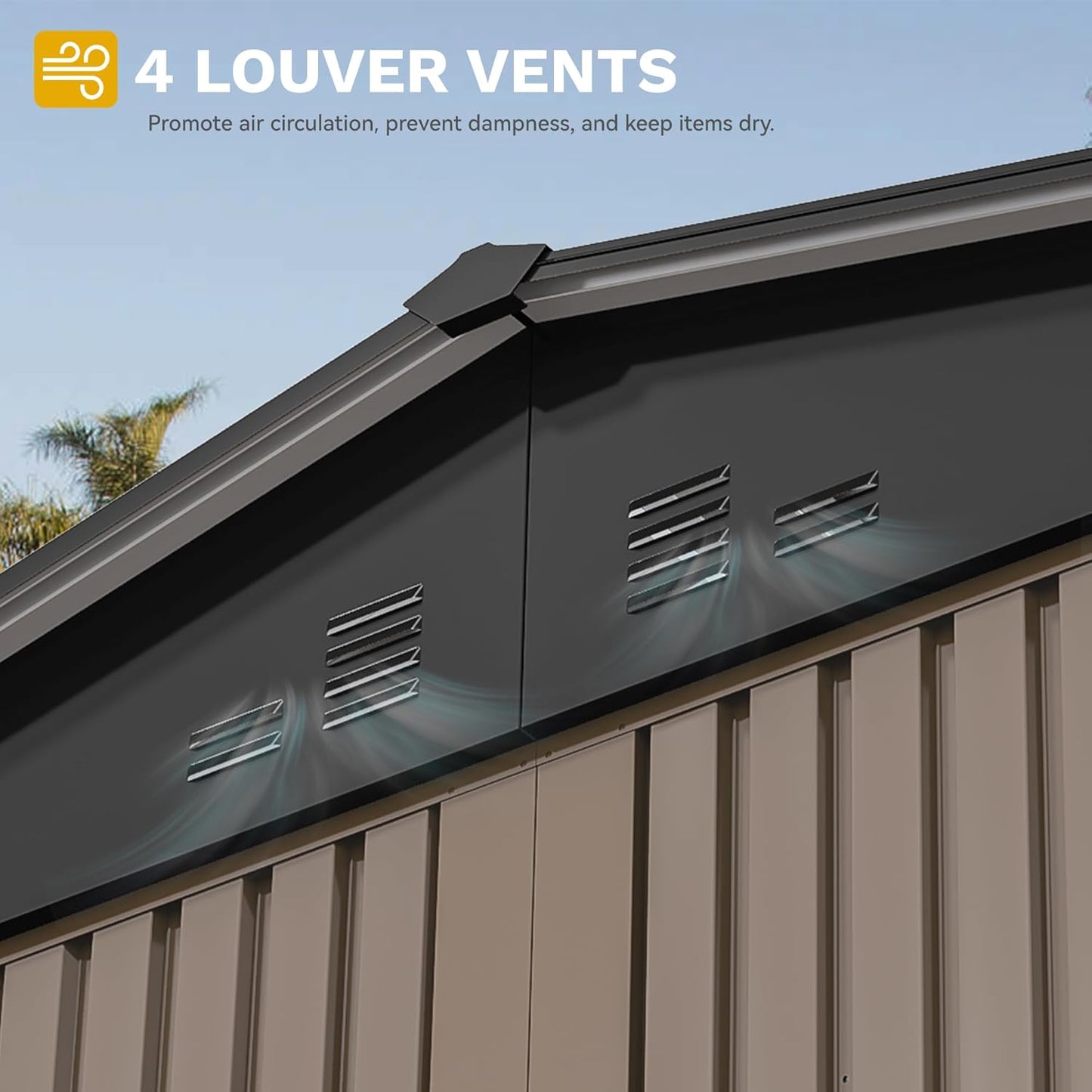 DWVO 10x8FT Outdoor Storage Shed, Spacious Metal Tool Shed with Lockable Doors & Ventilation for Patio, Lawn, and Backyard, Ideal for Storing Garden Equipment, Lawnmowers, and Bicycles, Brown