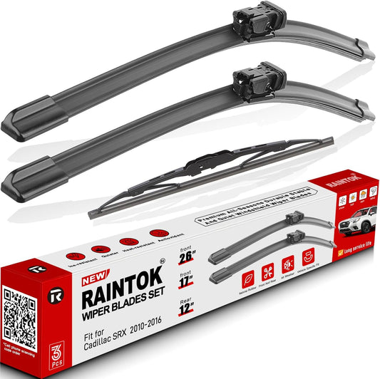 Windshield Wiper Blades Replacement for 2010 2011 2012 2013 2014 2015 2016 Cadillac SRX Original Factory Quality Front Rear Wipers Blade Set for My Car - 26" 17" 12" (Pack of 3)